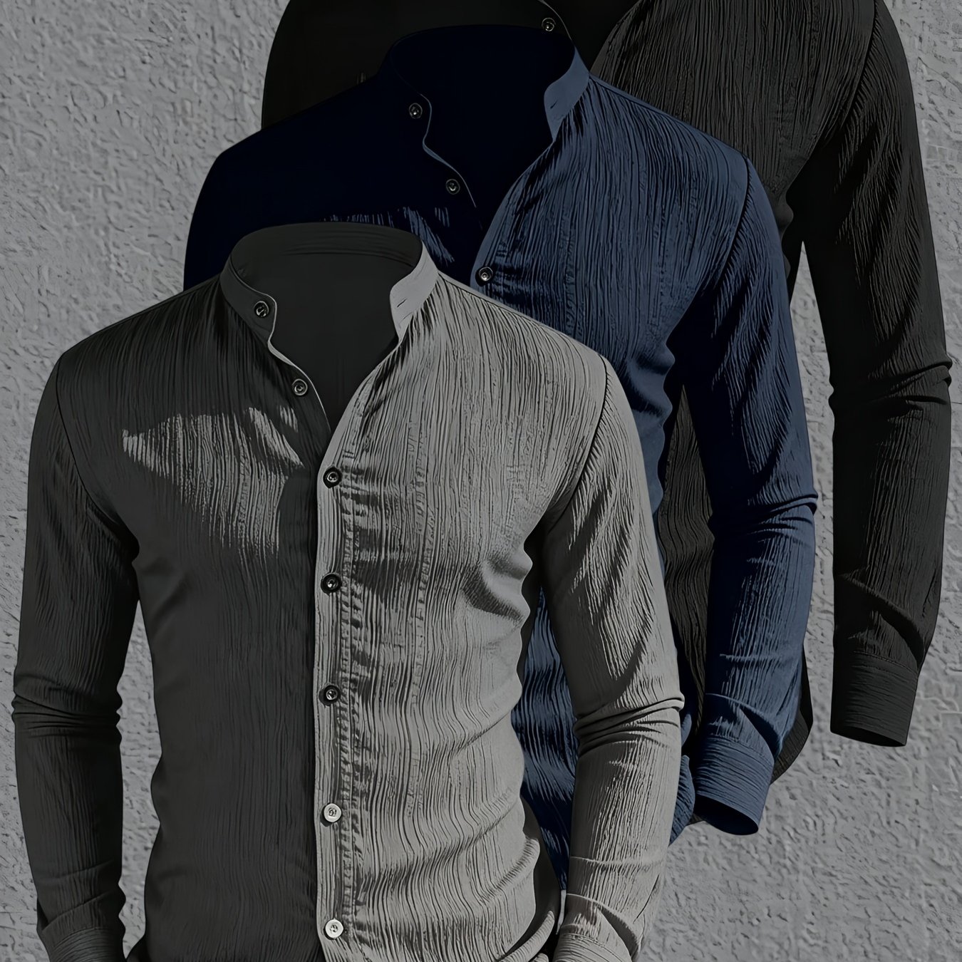 TEMU 3pcs Set, Men's Stand-collar Solid Color Long Sleeve Shirt, Easy Design, Spring Autumn Winter High-quality Men's Long Sleeve Stand-collar