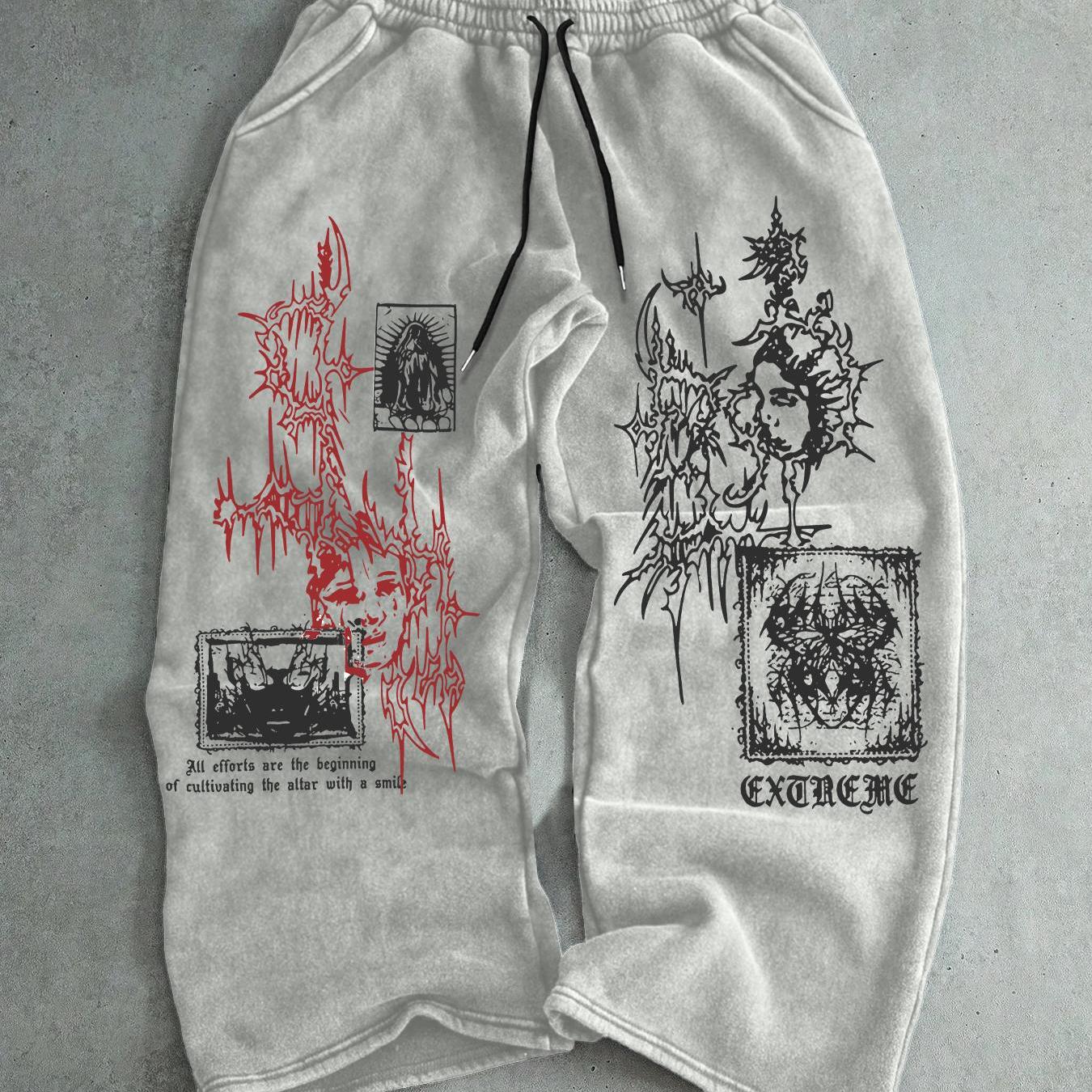 TEMU Gothic Pattern Drawstring Sweatpants, Cross Print, Suitable For Casual Fashion, For Daily Wear, Versatile Clothing Suitable For , Suitable For