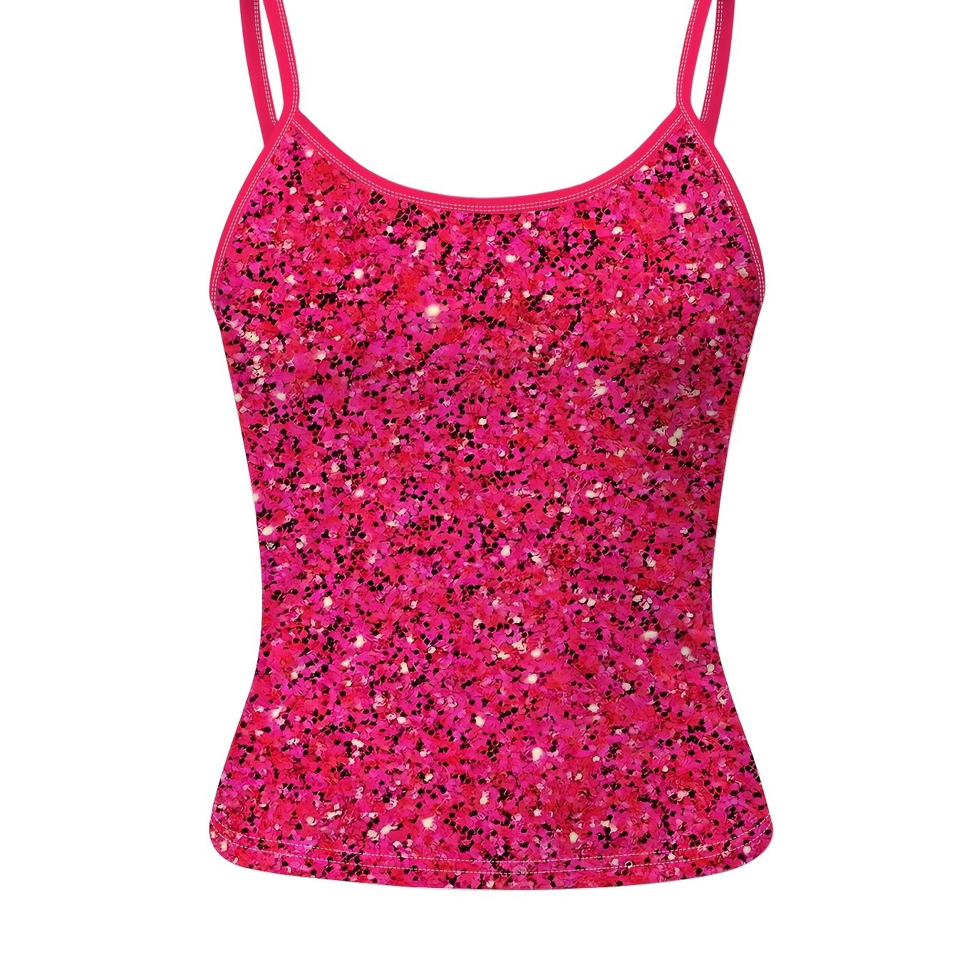 TEMU Rose Red Camisole, Women's Slim-fit Cropped Top, Fashionable Stage Performance Outfit