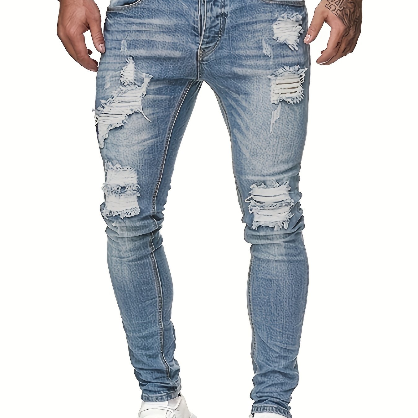 Image of Denim Jeans Men's Casual Trousers Ripped Solid Premium Long Pants Scratched Trendy Fashion Men's Easy Trousers