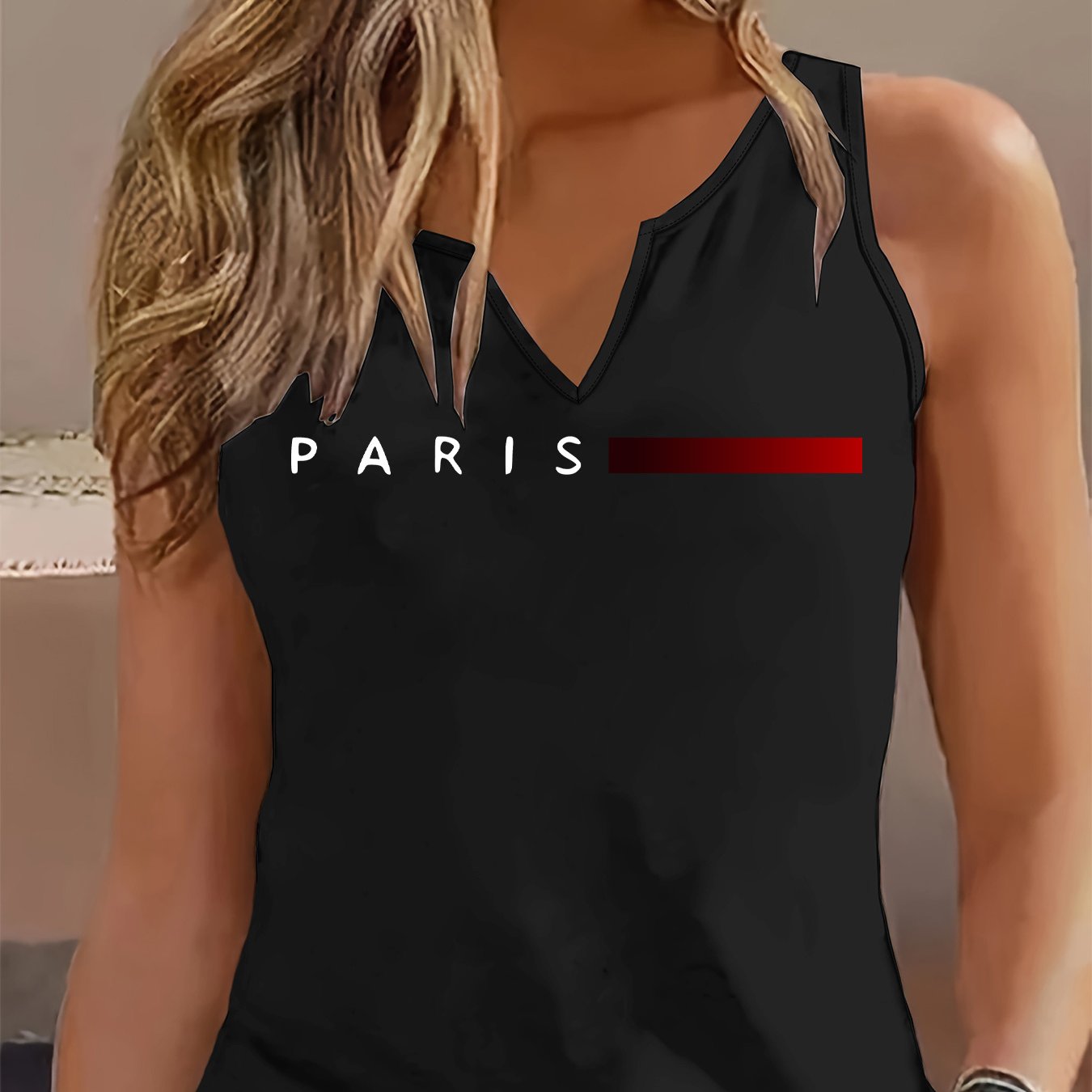 TEMU 5.17 Women's Top, V-neck Tank With Print Design, Versatile And Summer Top For Women