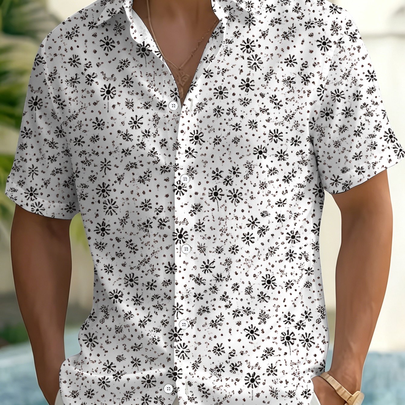 TEMU Men's Summer Casual Short-sleeve Shirt, Fashionable Loose-fit Short-sleeve Top, Printed Design â Not Textured, Formal Commuting Short-sleeve