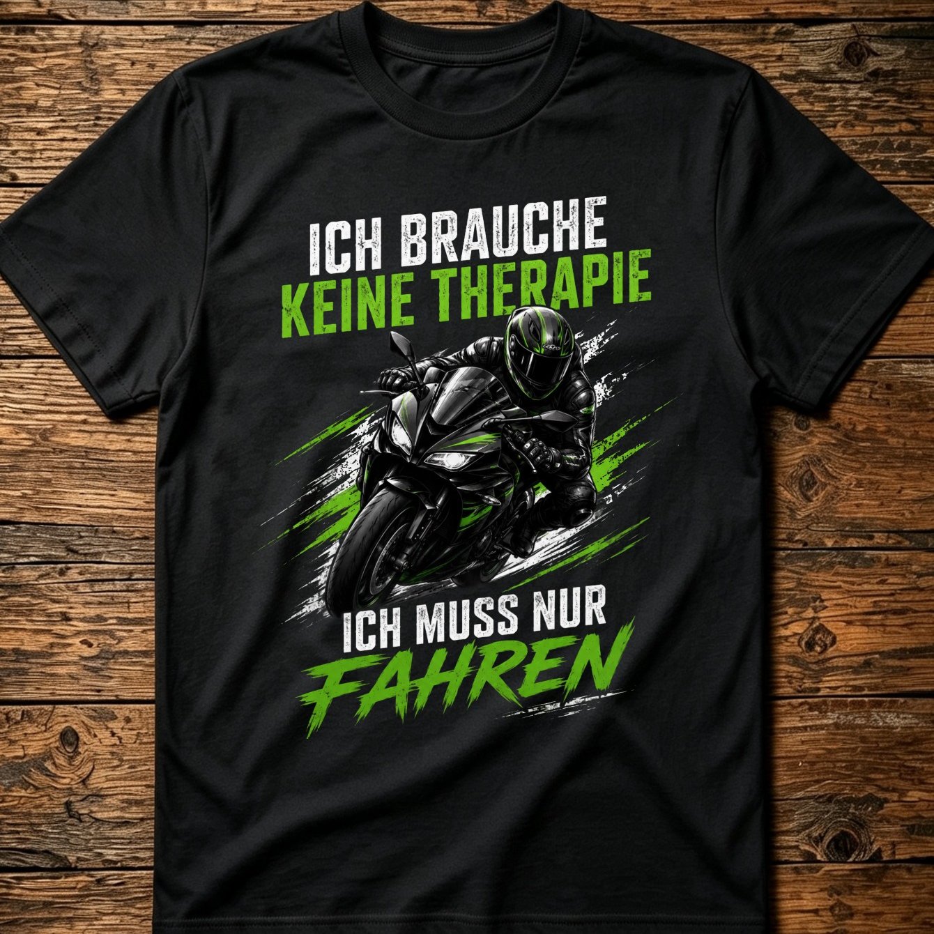Image of Men' Motorcycle Relax T-shirt German "ich Brauche Keine Therapie" Bike Quote With Bike Graphic - Casual Round Neck Tee Suitable For Riding, Gifts For, Machine Washable Motorbike Apparel