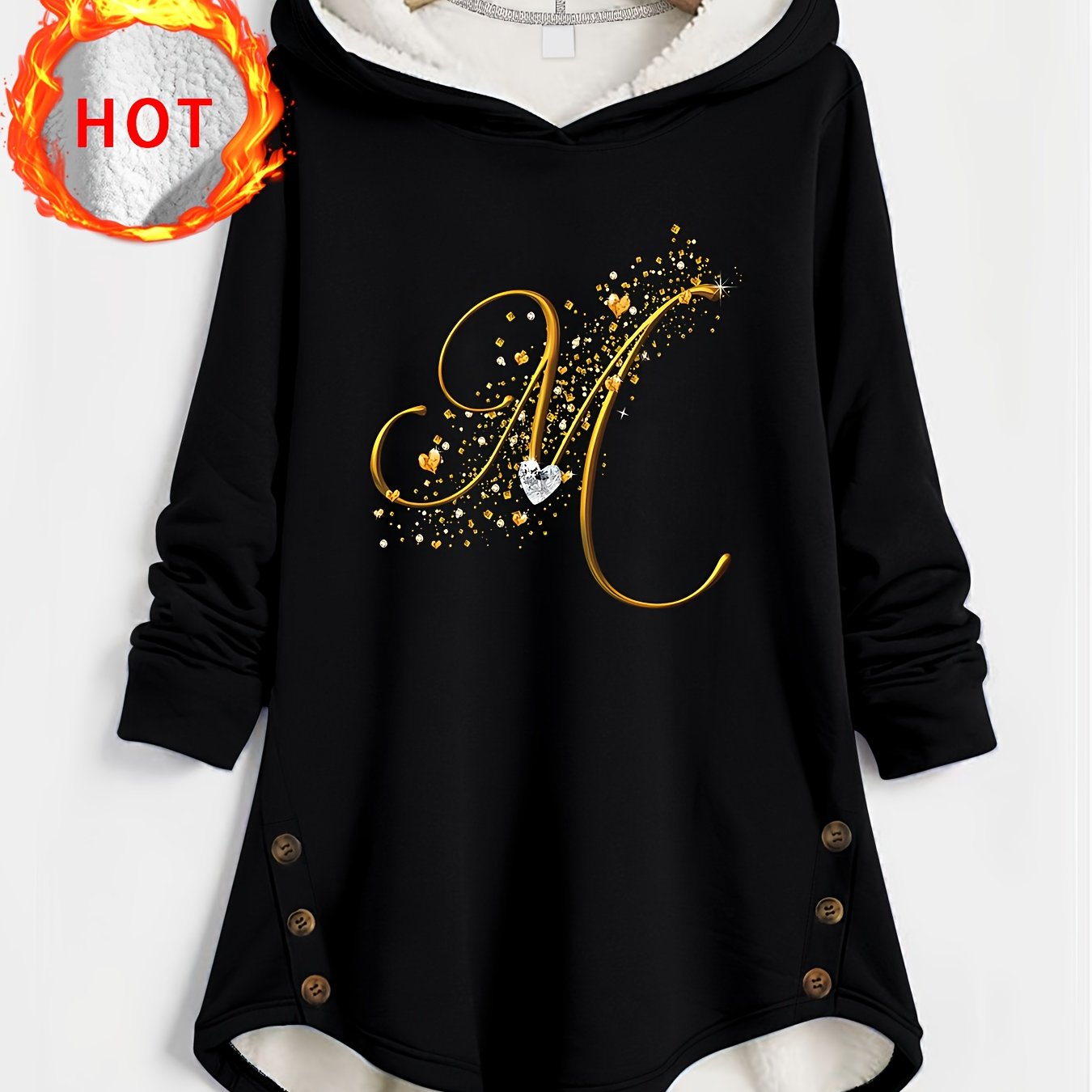 TEMU Cappotto con cappuccio invernale caldo da donna - Cappuccio foderato, felpa con cappuccio con motivo stampato vestibilit� , felpa con cappuccio