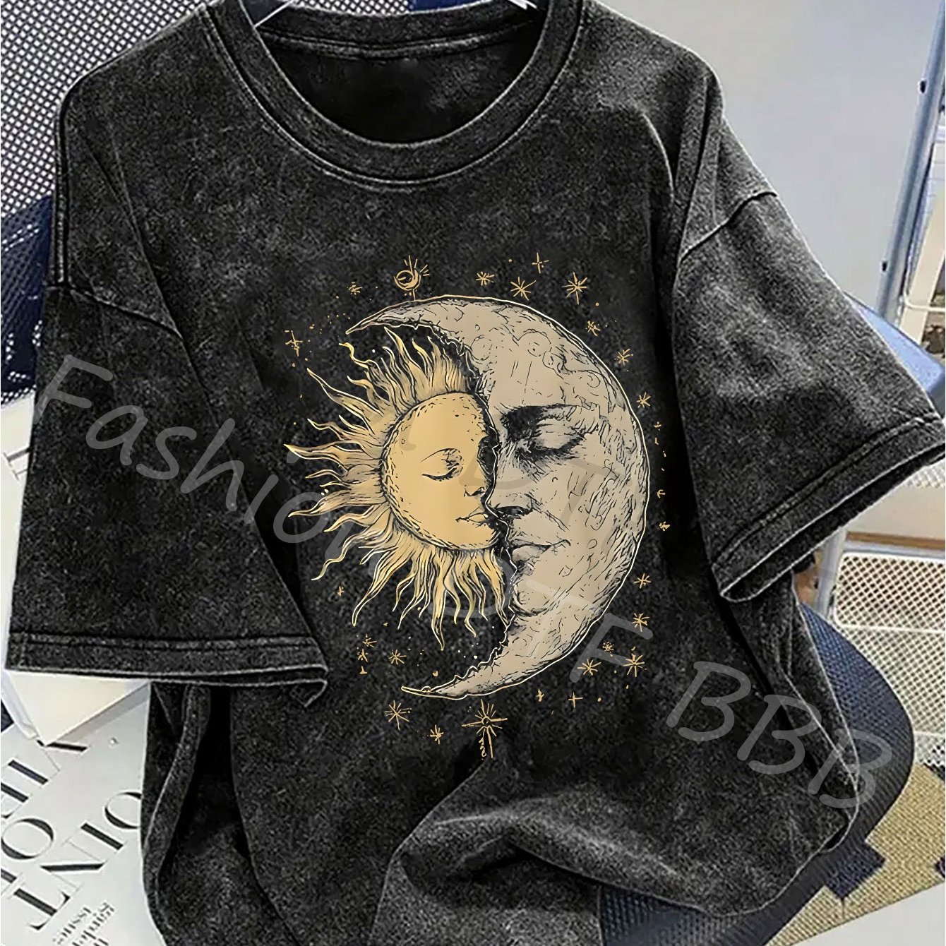 TEMU This -shirt Features And Moon Embracing Print And Is A High-quality, Washed, Stylish Piece. Perfect For Casual Wear And . An Ideal Gift For On