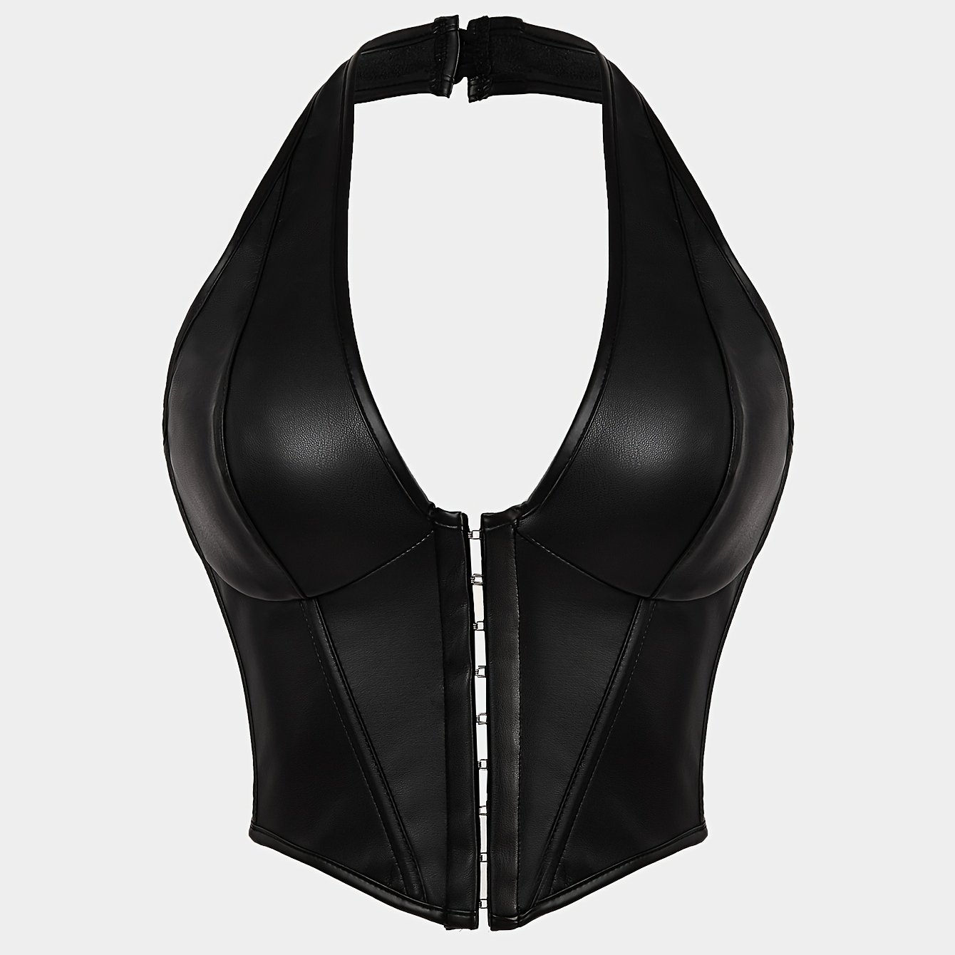 TEMU Front-tie Lace-up Backless Strapless Pu Suspender Bodysuit Corset, A Sexy Crop Top With Edgy Cutouts, Suitable For Music Festivals, New Year's