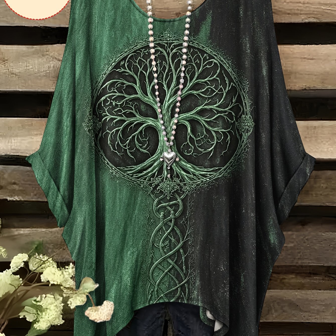 TEMU Plus Size - Plus Size - [printed Design - Not Textured]printed Design-nottextured, Women's Plus Size T-shirt, Short Sleeve With Branch Pattern