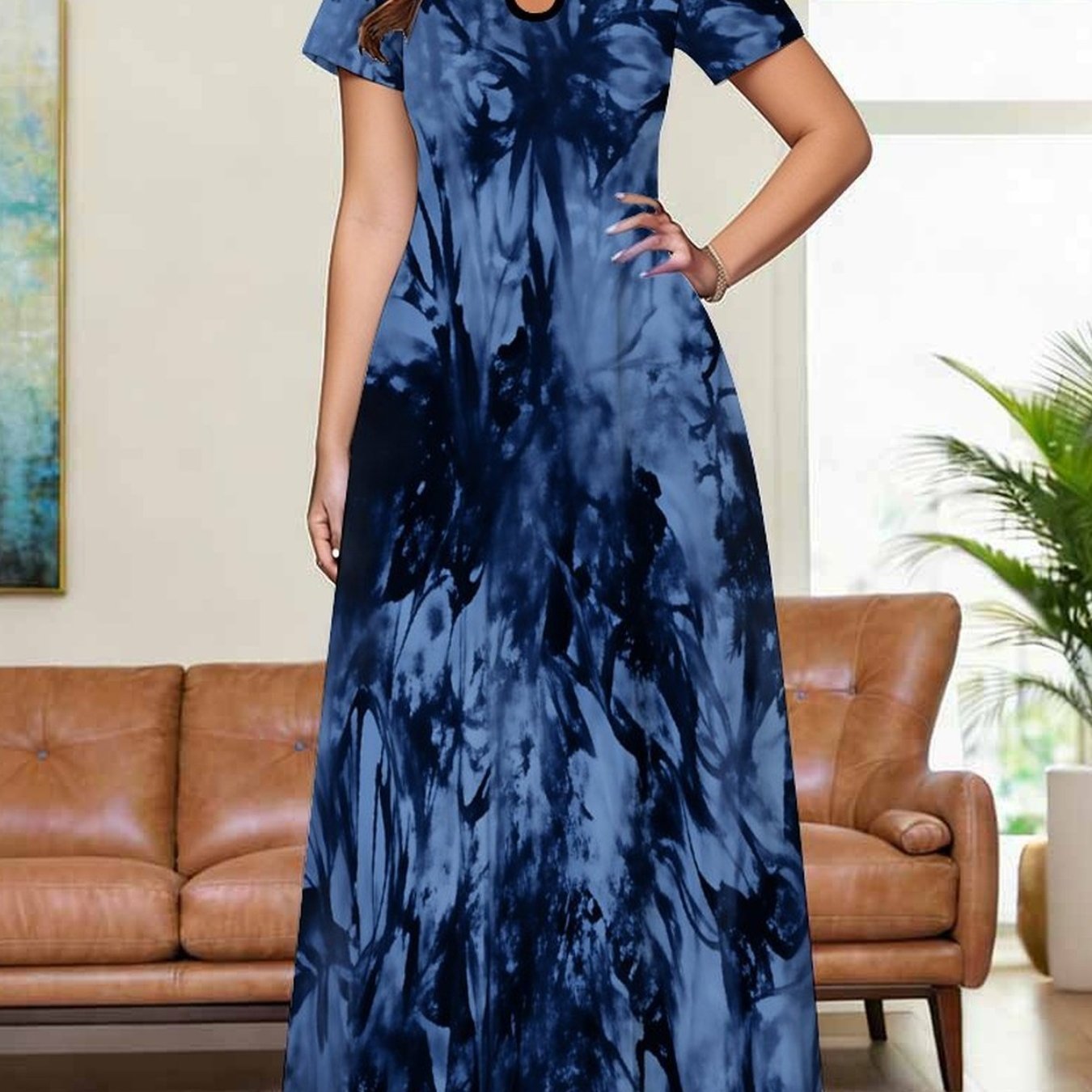 Plus Size, Women's Dress, Plus Size Women's Dress, Tie-dye Gradient Pattern Print, Bohemian Style, Elegant Women, Suitable For Gifts, Party Occasions, Casual Vacation, Women's Clothing
