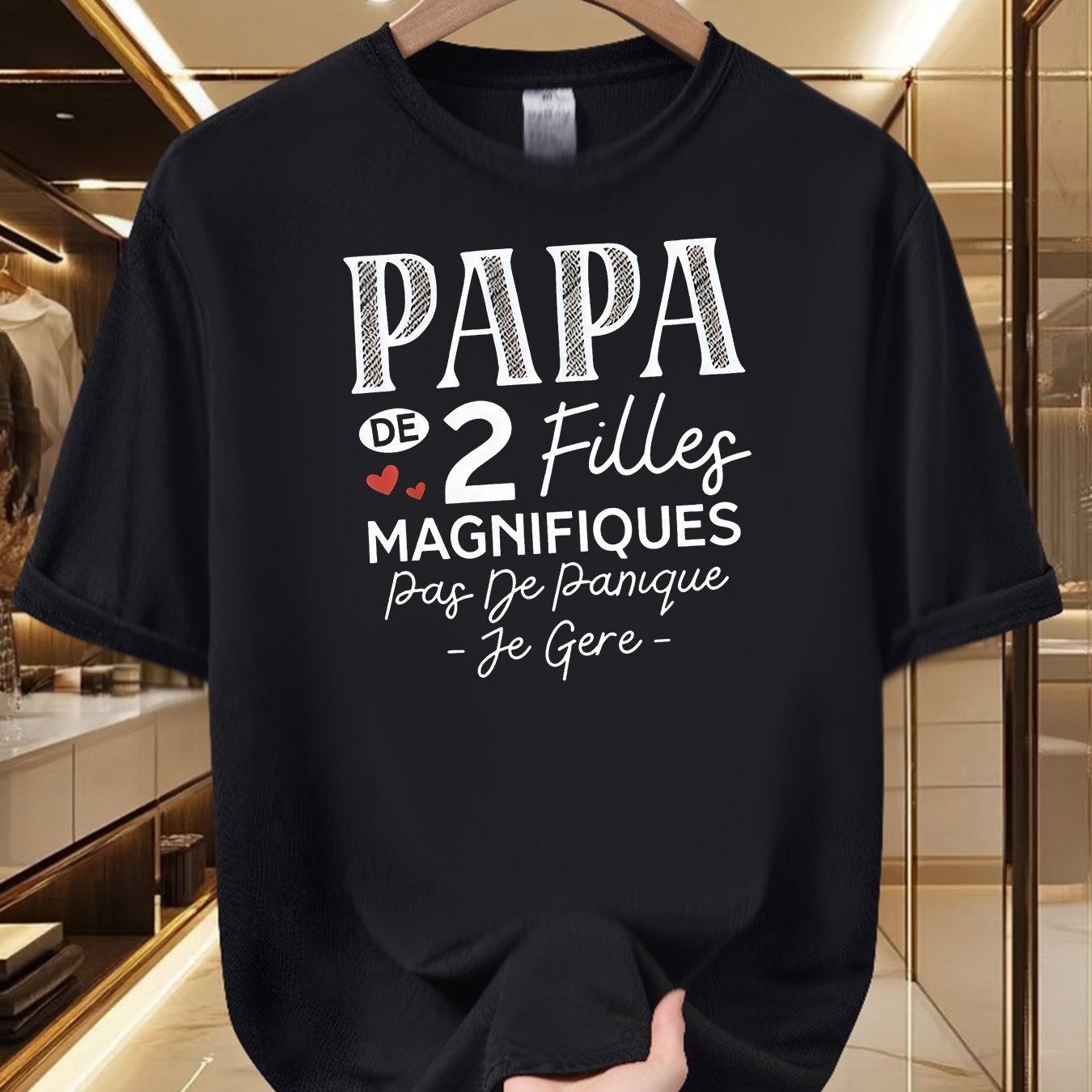 TEMU T-shirt pour homme « Papa de 2 Filles » en espagnol - Cadeau humoristique sur la parentalité pour papa, chemise décontractée 100 % polyester à