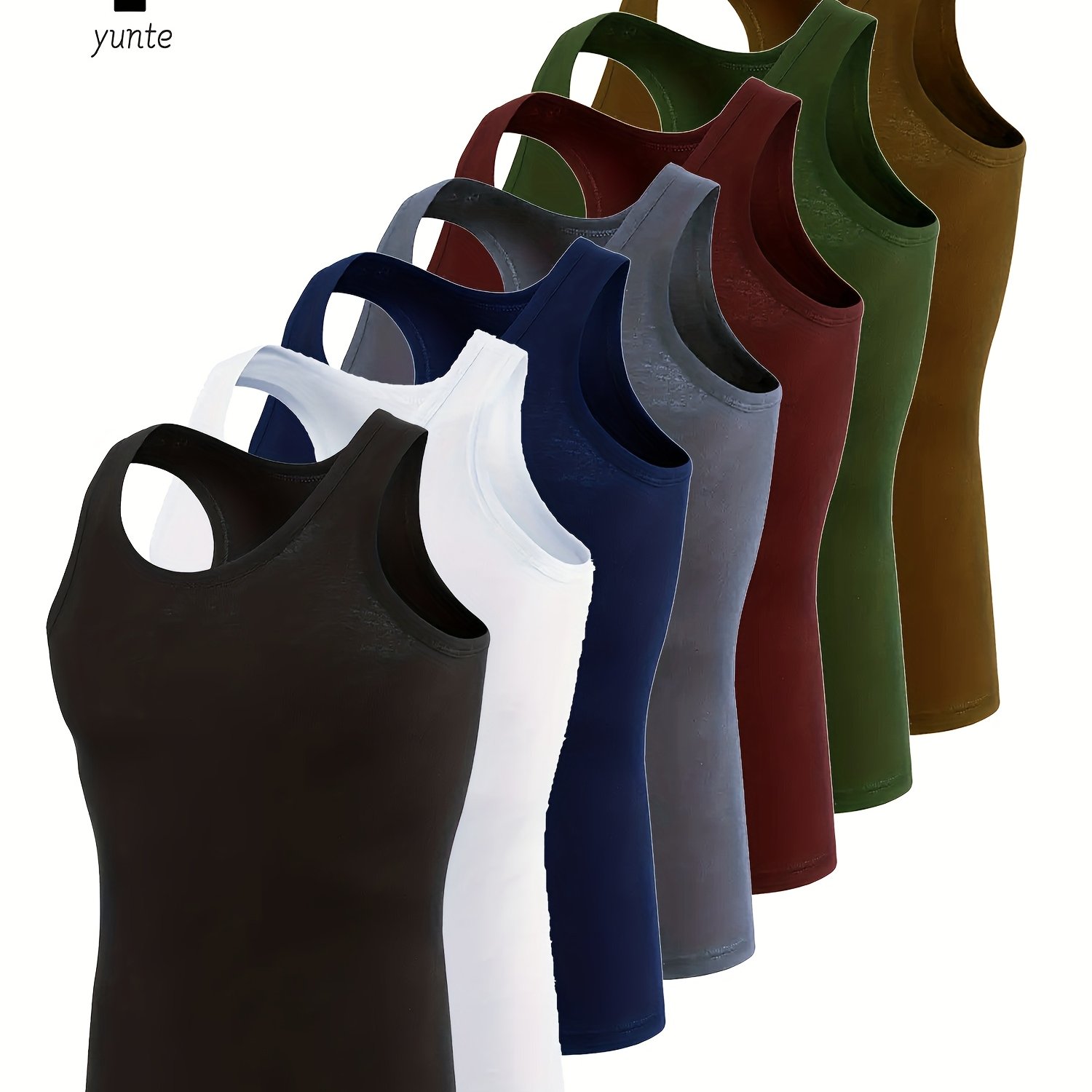 E-shop 7er-Set Herren Tanktops in 7 Farben: , Navy, Grau, , Armee-Grün Khaki. Modische, atmungsaktive, bequeme schnell trocknende Workout-Shirts.