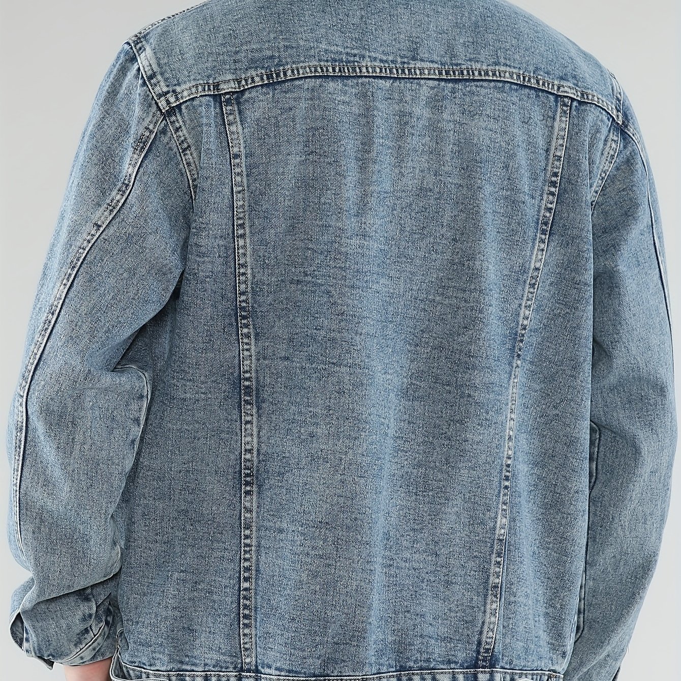 Image of 1pc Men's Denim Jacket Casual Long Sleeve, High-end Trendy Light Blue, Button-up Lapel Collar Casual Jacket