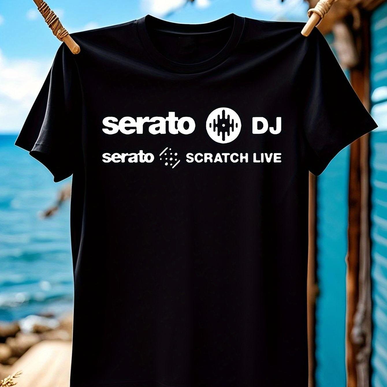 TEMU Men's T-shirt - Soft Logo Print Music Producer Tee With Iconic Dj Lettering, Loose Fit Suitable For Dj Performances & Casual Wear, Machine