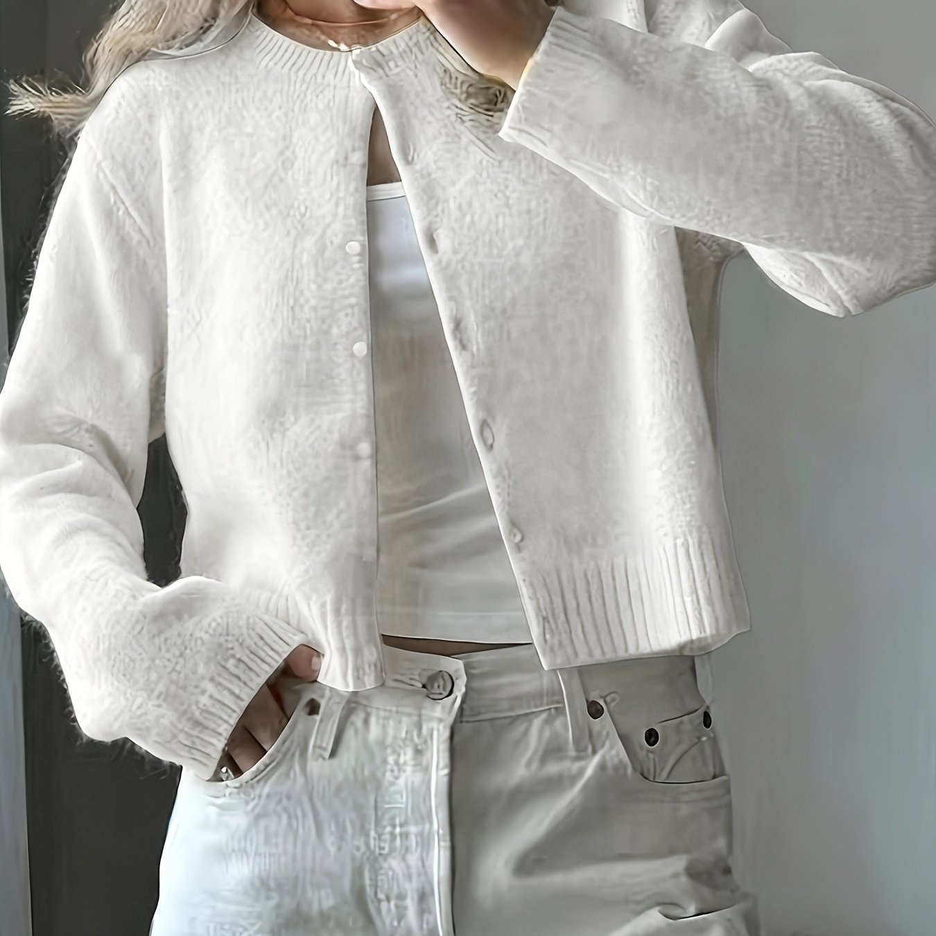 TEMU ZD0314107 \ Pull Cardigan Boutonné, Cardigan Court Tendance et Facile à , Cardigan Polyvalent pour Femmes