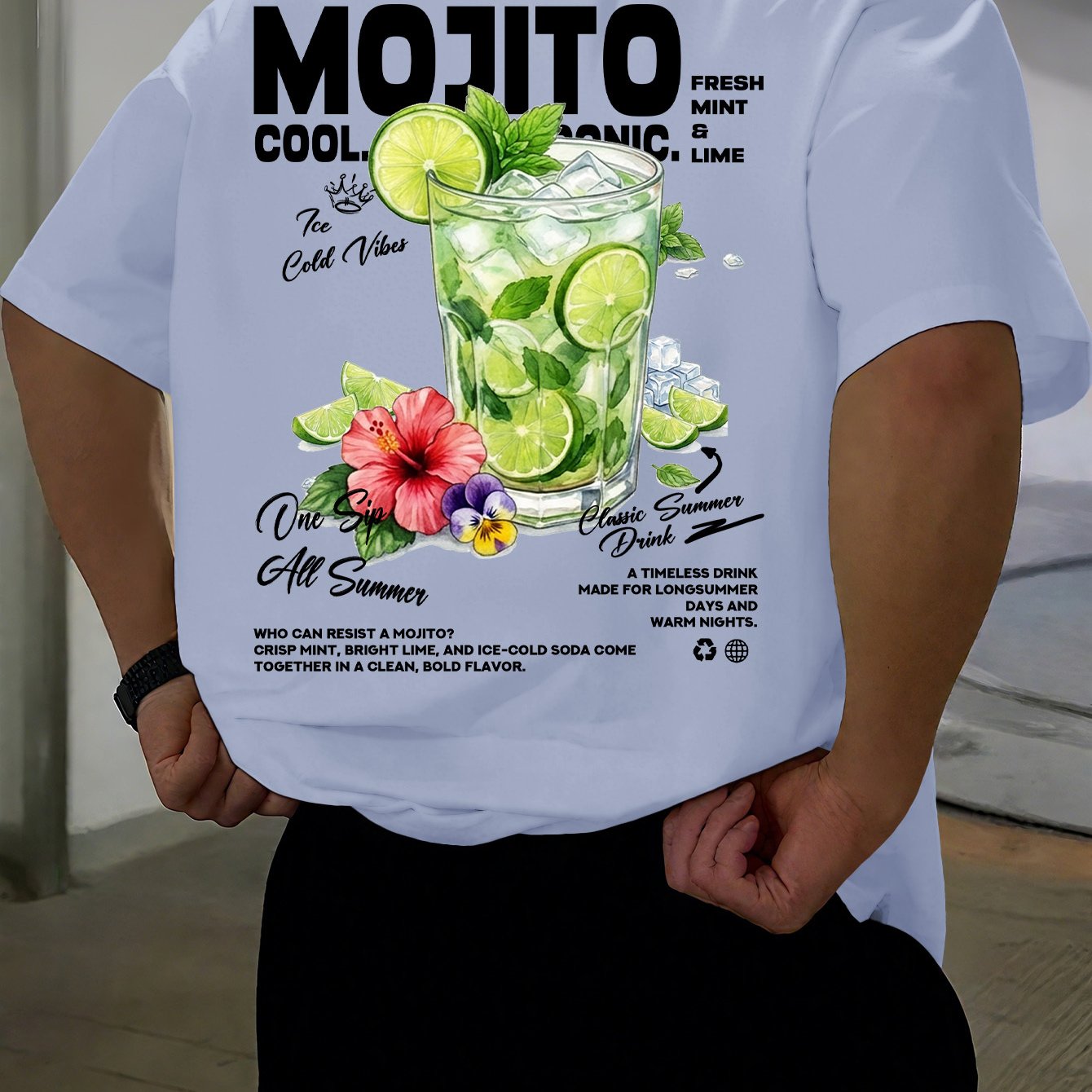 TEMU 's Round Neck Short Sleeve T-shirt With Lime Cocktail Floral Letter Print, Style Trendy Casual T-shirt [printed Design-nottextured], Plus Size