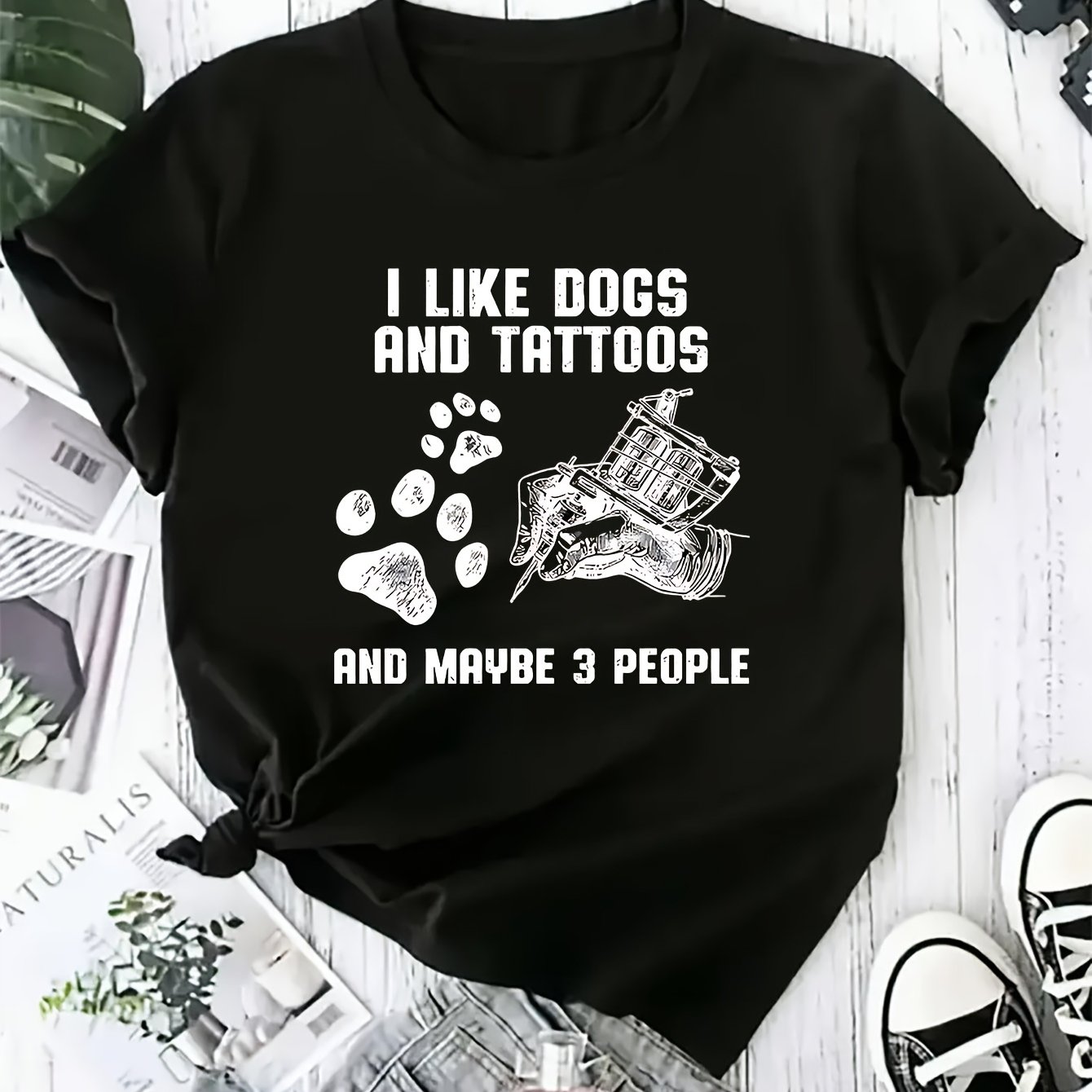 TEMU 1pc I Like Dogs And Tattoos Printed Casual Women's Short Sleeve T-shirt, A Must-have For Dog Lovers And Tattoo Enthusiasts