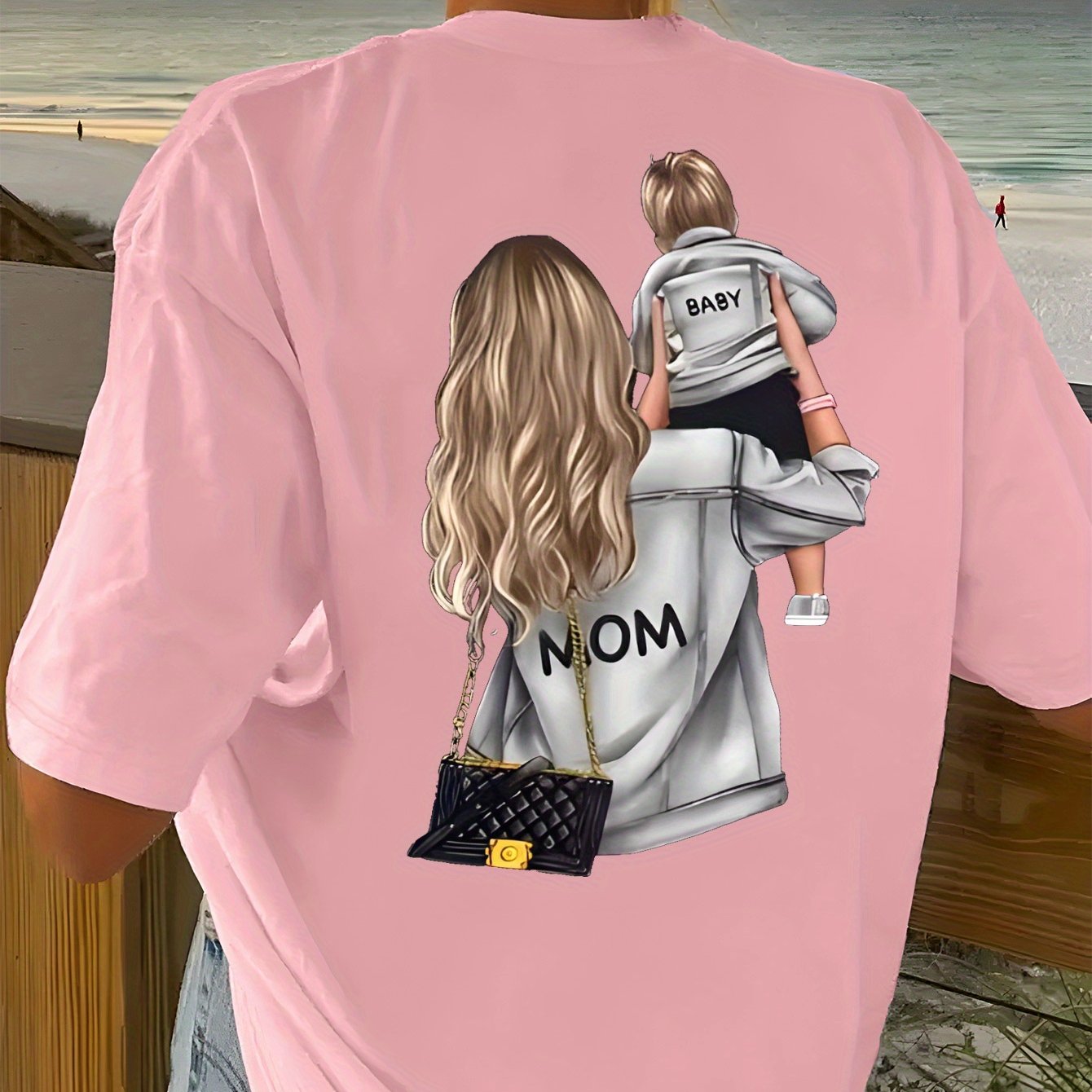 TEMU [directional] Women's Fashion Baseboard Printed T-shirt, Soft, Versatile, Mother And Daughter Back Patterns