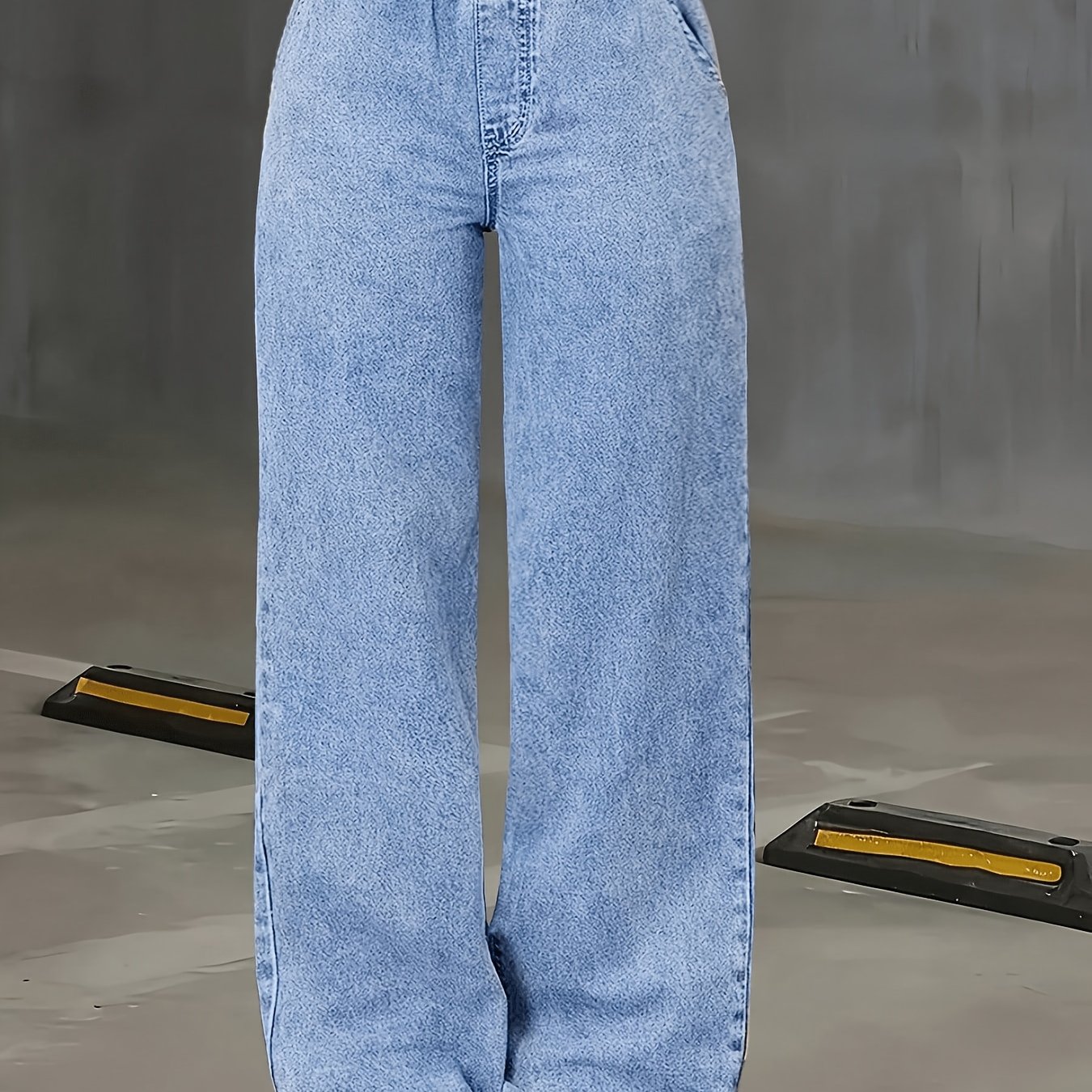 Image of Women's High-waisted Wide-leg Pants, High-waisted Straight-leg Pants That The Abdominal Line, And Jeans With Pockets