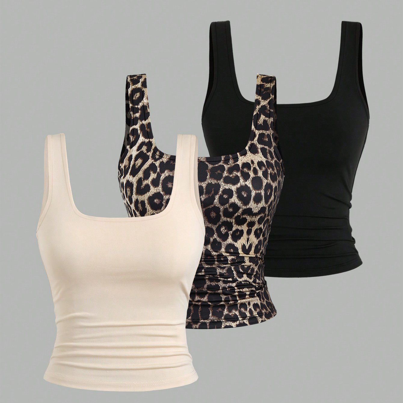 TEMU Women's Slim-fit Versatile Casual Comfortable Square Neck Vest Three-piece Set