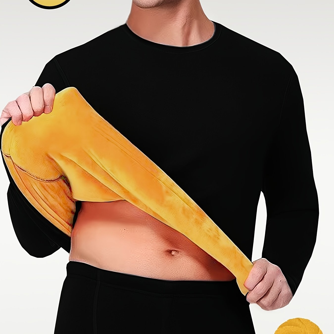 TEMU 1pc Men's Black/navy Fleece Thick Warm Base Layer Top, Round Neck Long Sleeve Autumn Wear, Winter Cold-proof Inner Wear Base Layer Shirt, Warm