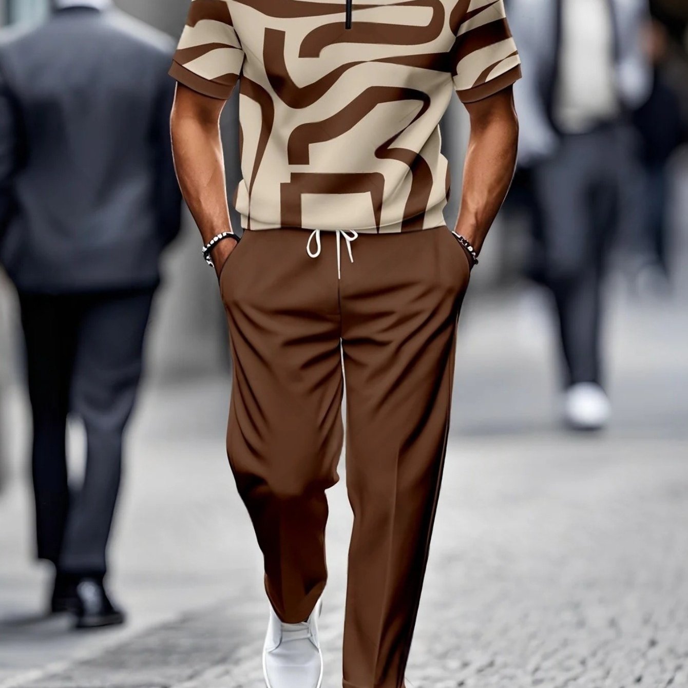 Two-piece Set [new Summer Release] Men's Casual Fashion Loose Stand Collar Half-zip Short Sleeve And Pants Sports Set - Short Sleeve Top And Pants