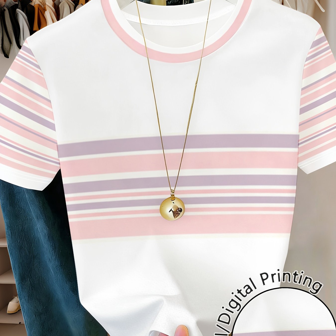 TEMU Plus Size, Elegant And Stylish Printed Summer Casual Women's Round-neck Short-sleeve T-shirt, Comfortable, Breathable, Skin-friendly,, Versatile