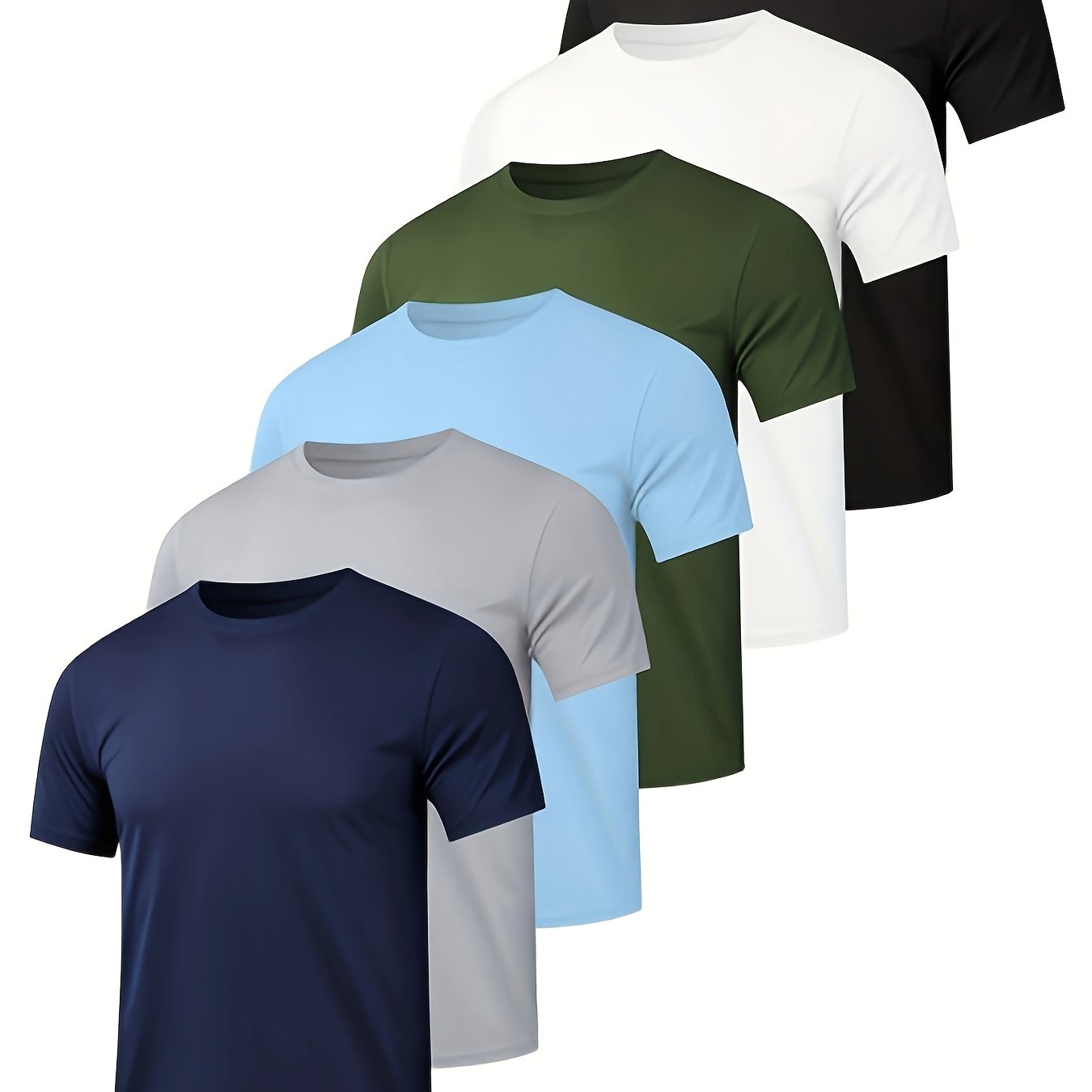 TEMU New Arrival 6pcs Men's Multicolor Round-neck Short-sleeve T-shirts - Fashion Casual Top With Breathable, Moisture-wicking, And Quick-drying ,