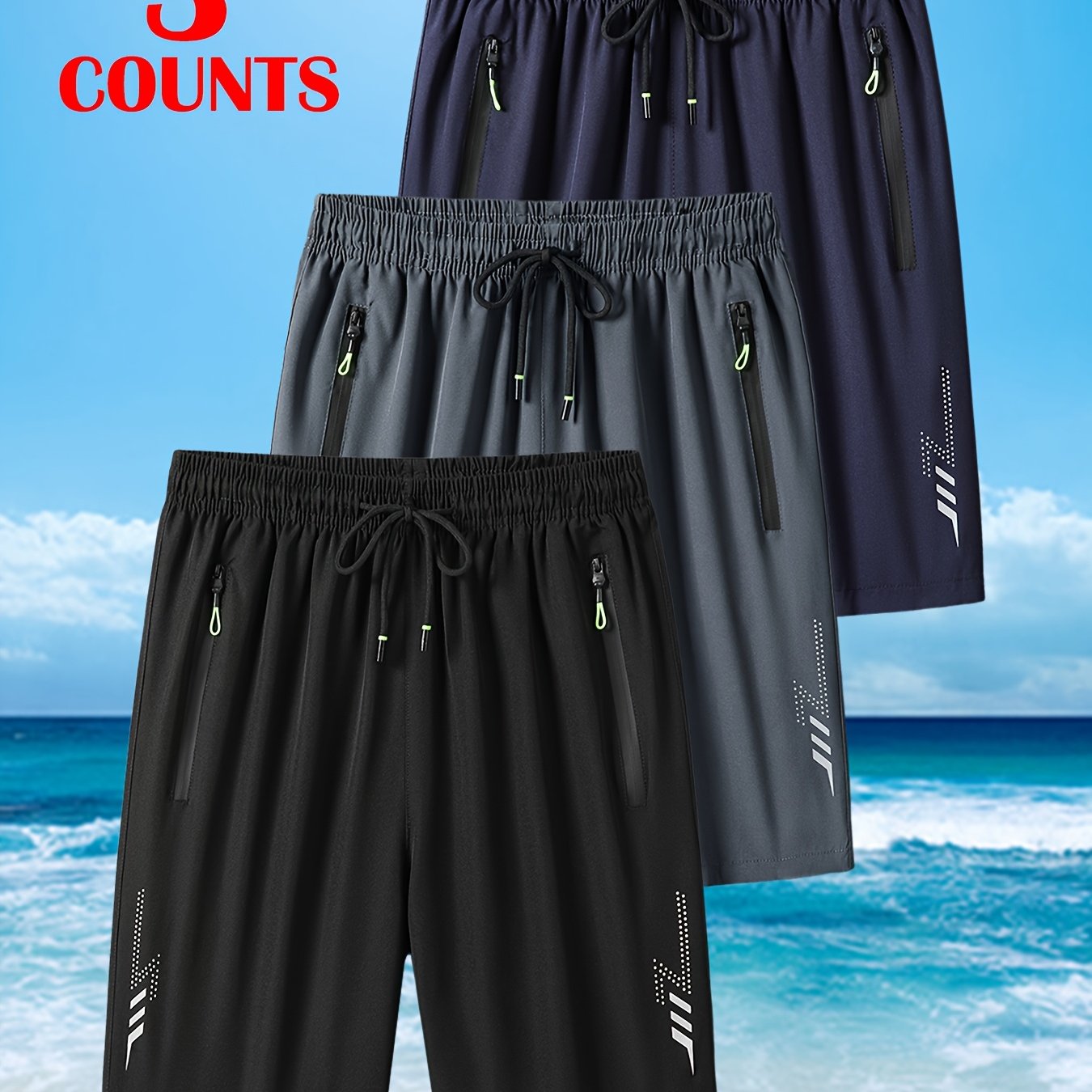 E-shop 3er-Set Herren-Sportshorts in Unifarben mit Kordelzug , Leichte Bequeme Shorts für Sommersport Freizeit