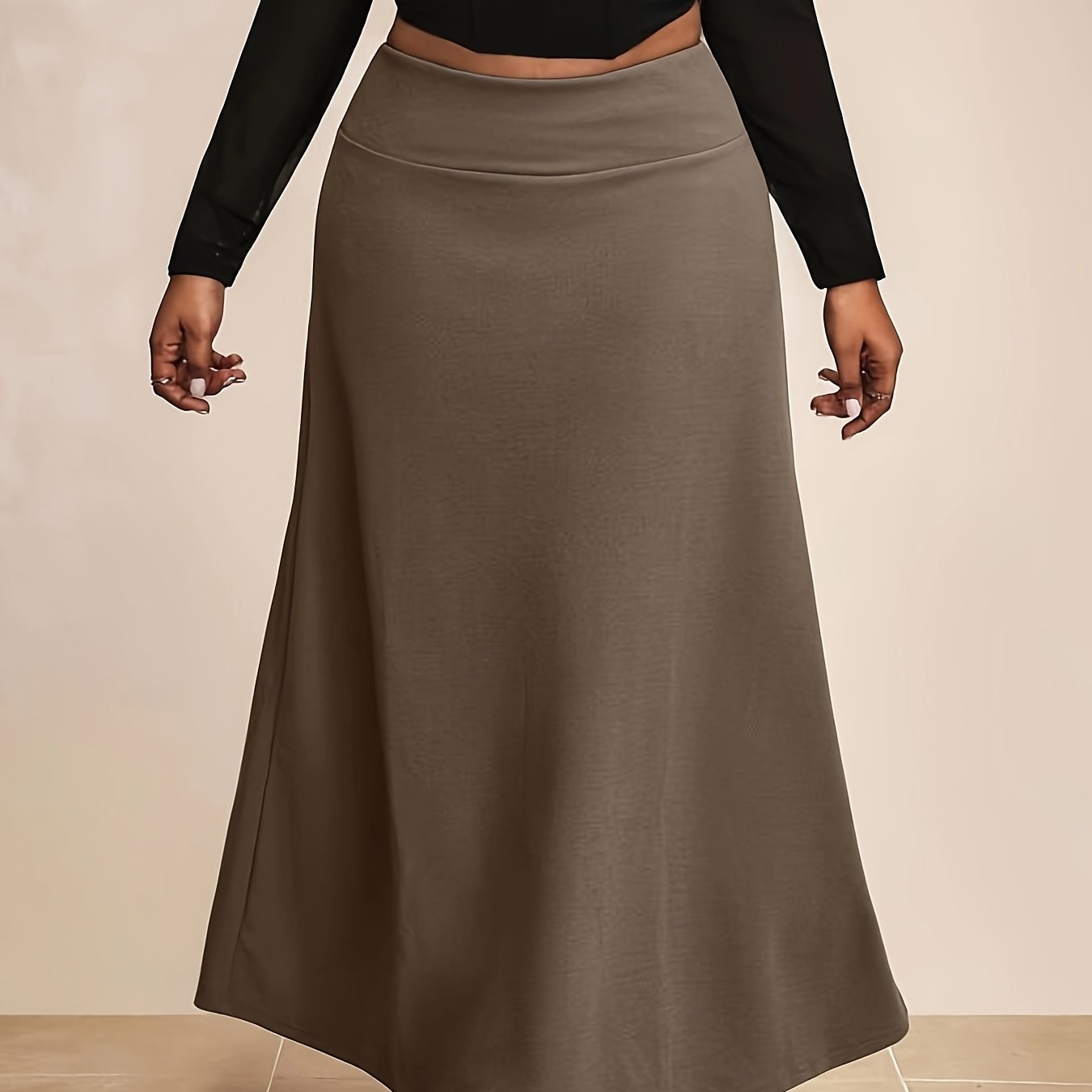 TEMU Plus Size - Solid Color Skirt, Plus Size , Suitable For Autumn And Winter, Flattering For Pear And Triangle Body Types, Suitable For Summer