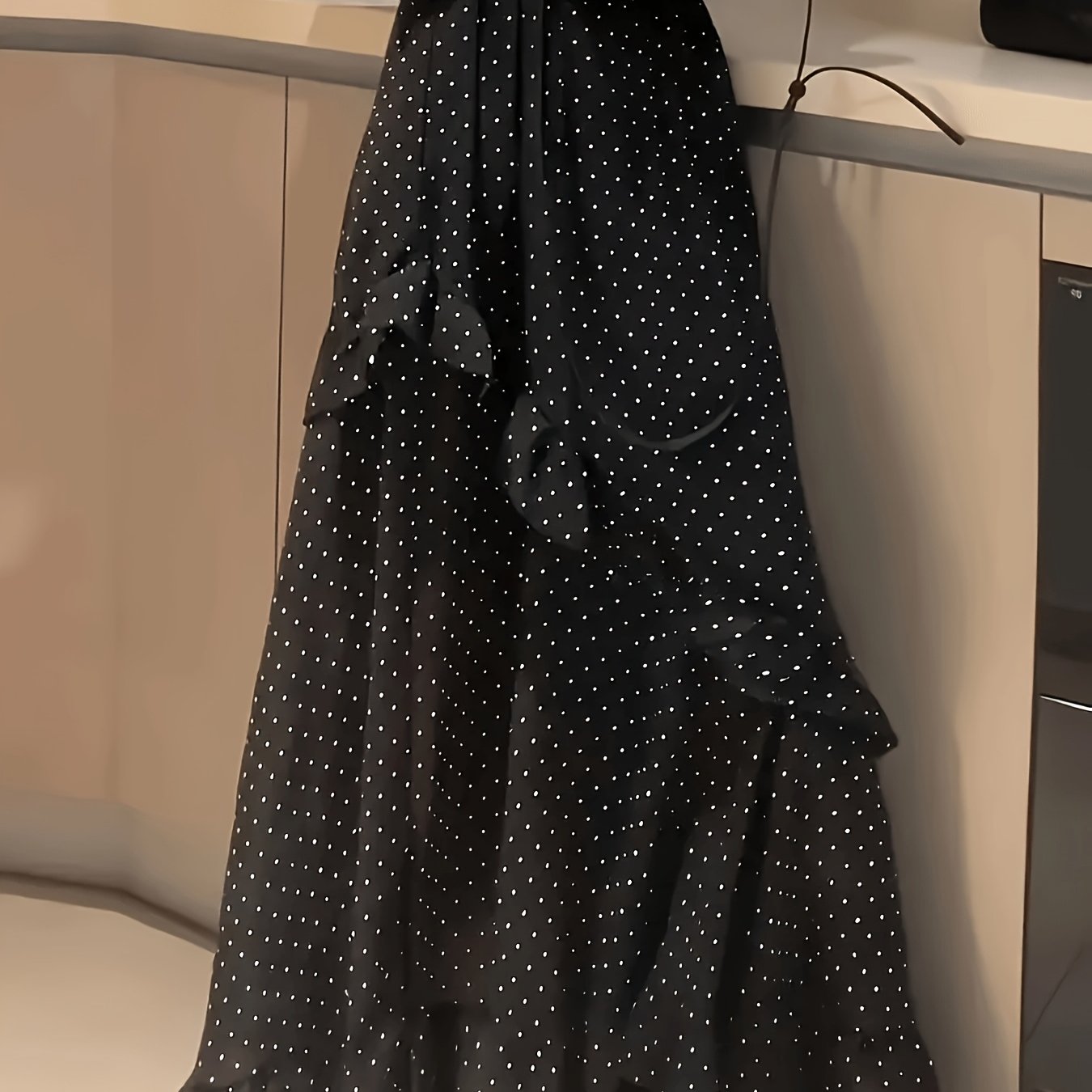 TEMU Women' French Vintage High-waisted Chiffon Skirt With Tie - Polka Dot Half-length To Maxi Length Hem, Irregular Ruffle Hem Suitable For