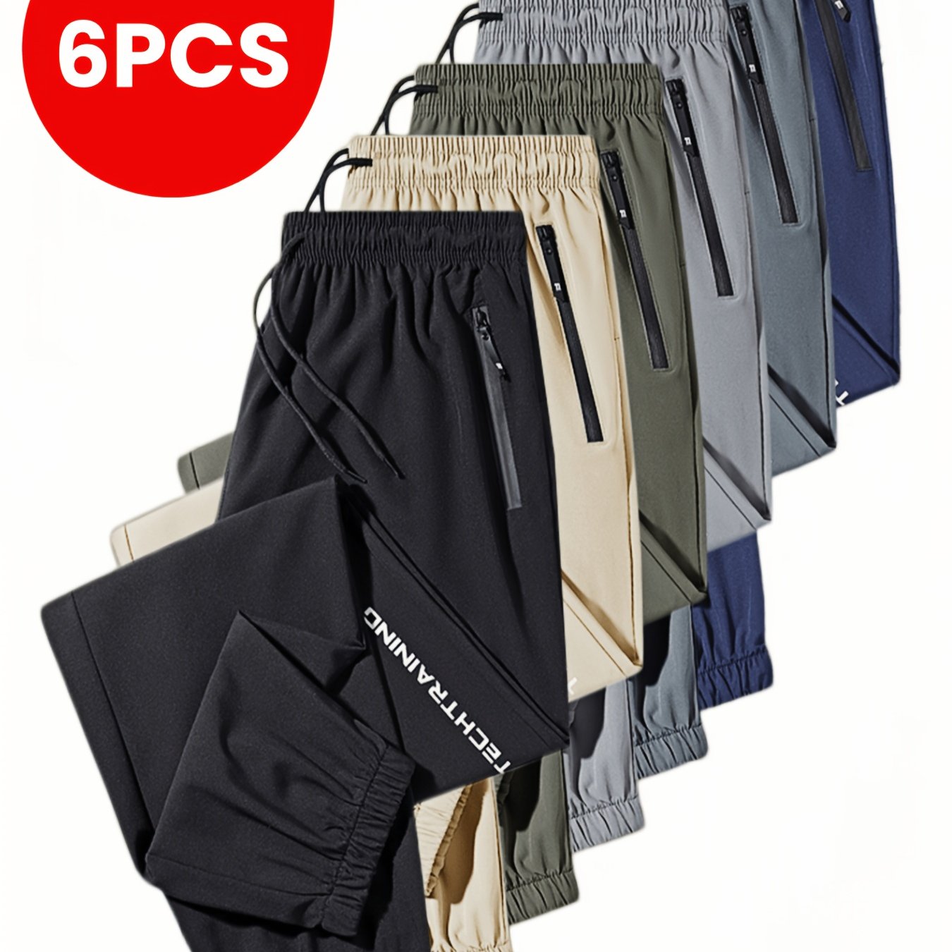TEMU Outfits 6pcs Of Trousers, No Elastic Solid Color Printing, Straight Leg Version, Suitable For Hiking, Cycling, Fishing, Outdoor Sports, Festive