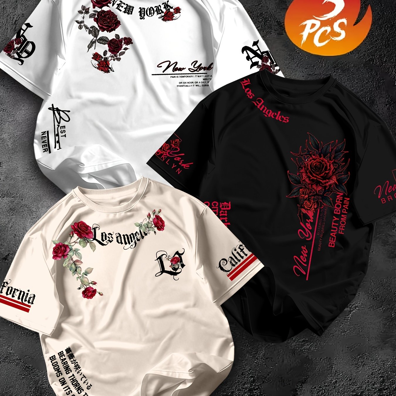 TEMU Men's Round Neck Letter Print Short Sleeve T-shirt 3pcs Set, Suitable For Summer Casual Sports, 3pcs Pc
