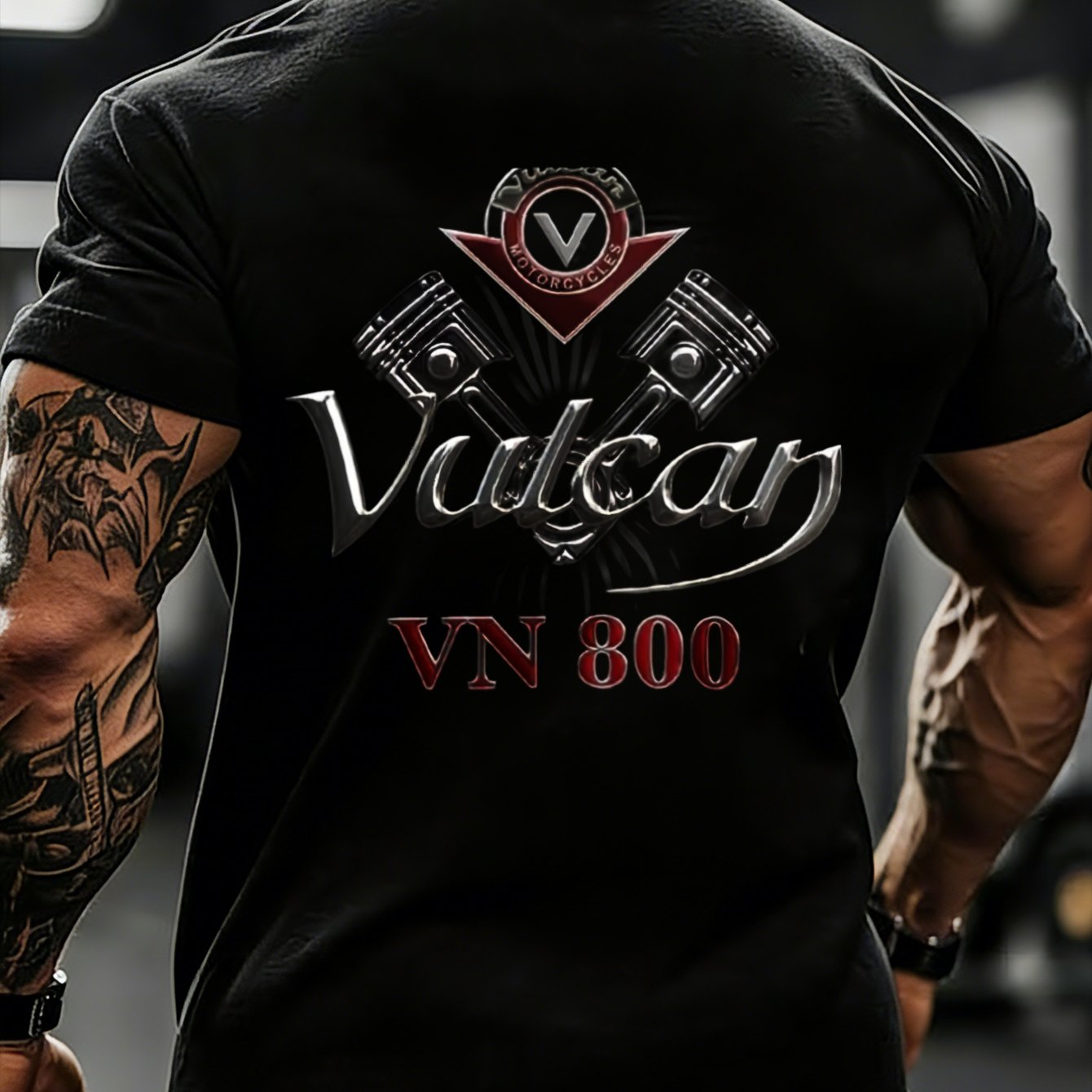 T-shirt Piston And Logo Print For Motorcycle Enthusiasts And Bikers, Plus Size