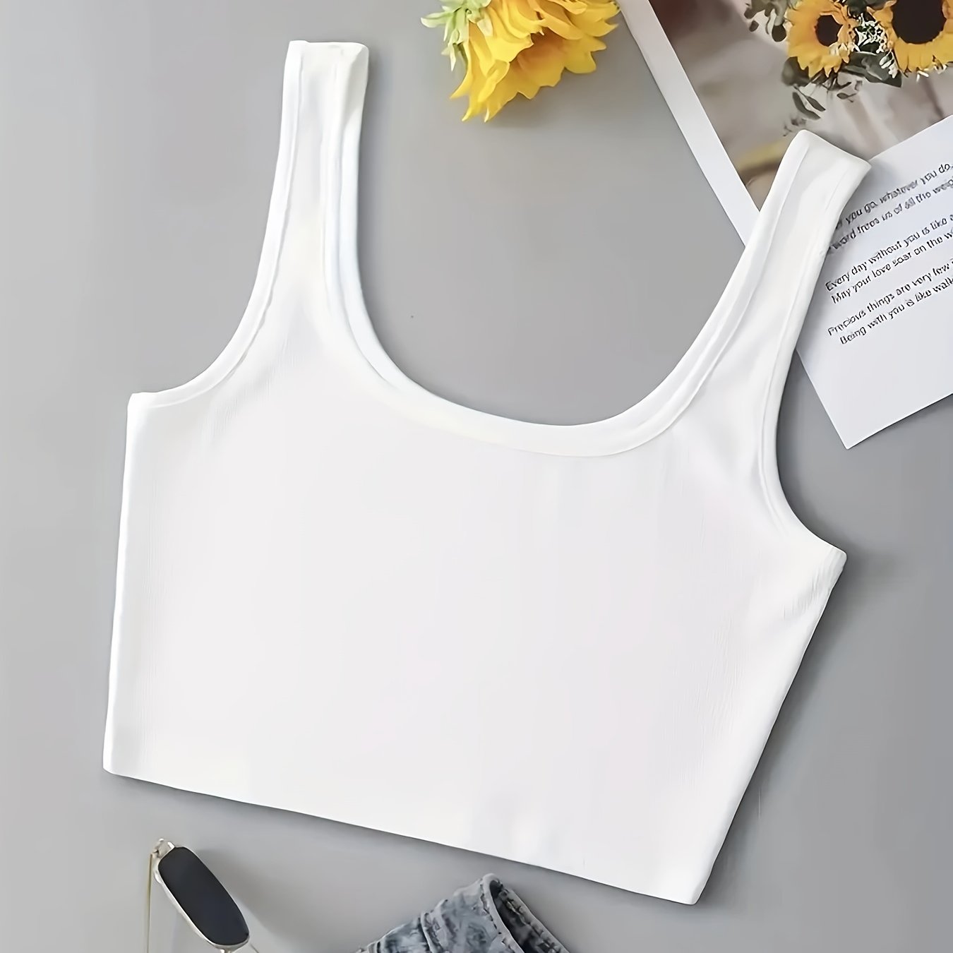 Women's Casual Cropped Tank Top - Semi-sheer Stretchy Round Neck, , Machine Washable, Versatile Layering Essential, Ladies Tank Tops