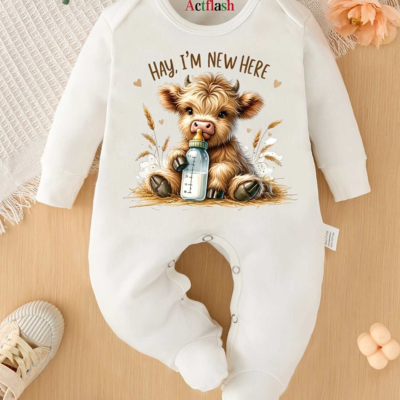 Image of Hey I' Here Cartoon Pattern Print New Newborn Bodysuit Baby Romper Jumpsuit Pregnancy Gift, For Outdoor