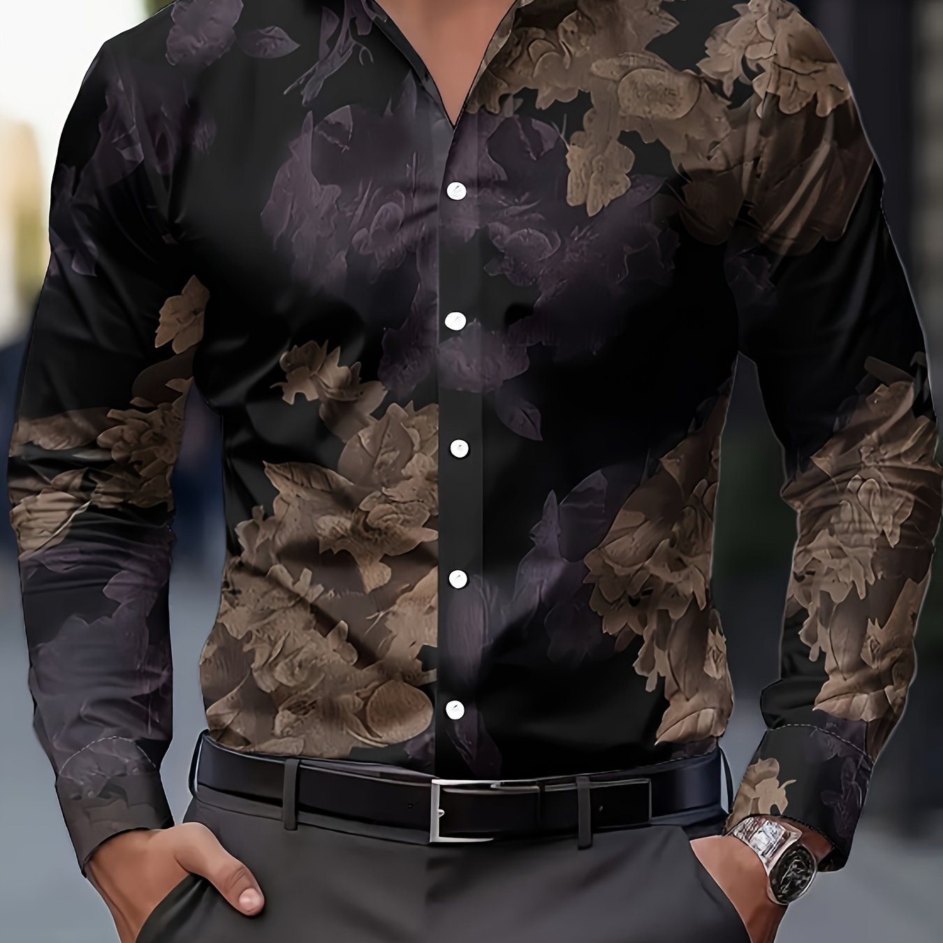 TEMU Men's Fashion Printed Shirt 70s Vintage Floral Print Men's Casual Button Long Sleeve Shirt, Spring, Summer And Autumn Ethnic Style Men's Wear,
