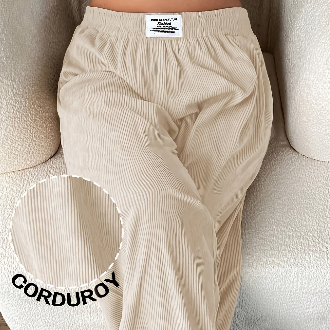 TEMU Pantalon large à jambes évasées en velours pour femme grande taille - Pantalon taille haute avec tissu velours à pièces, couleur unie, convient