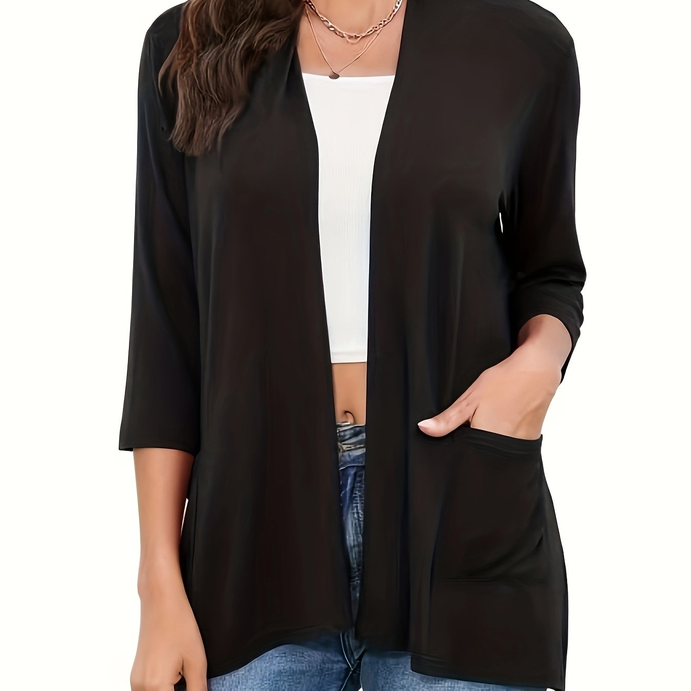 Plus Size - Plus Size - Solid Color Open Front Cardigan