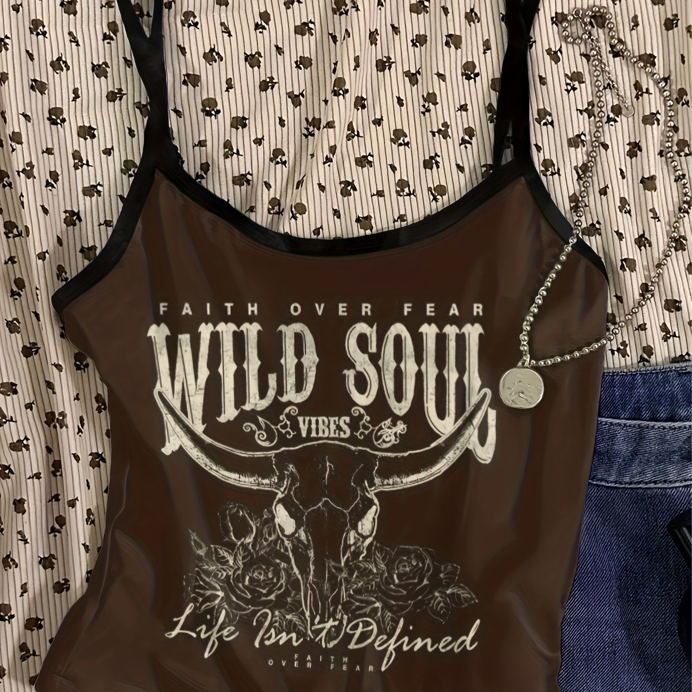 E-shop Vintage Style Western Cowboy Totenkopf-Druck, Kurzes Camisole Top, Sommer
