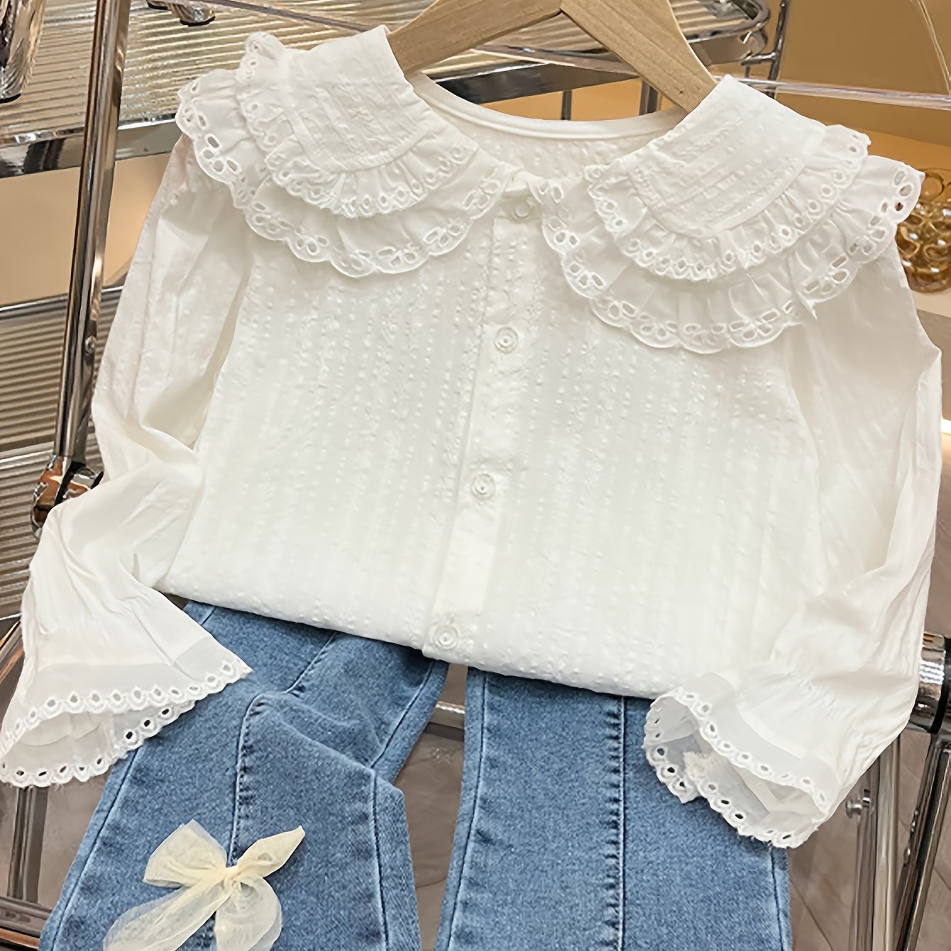 Girls' Blouse, Long Sleeve Spring Double-layer Doll Collar Shirt, Girls' Top, Princess Dress