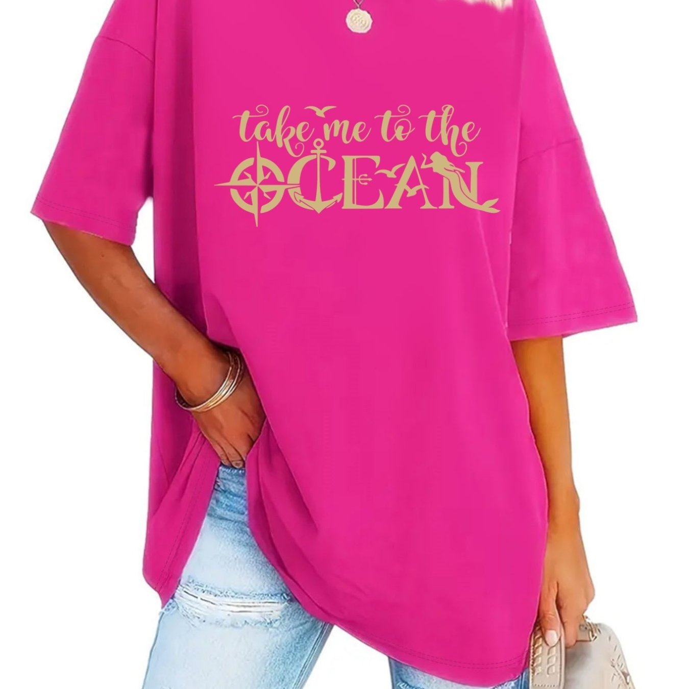 TEMU Plus Size - Plus Size - Pattern Print Fashion Round Neck T-shirt Plus Size