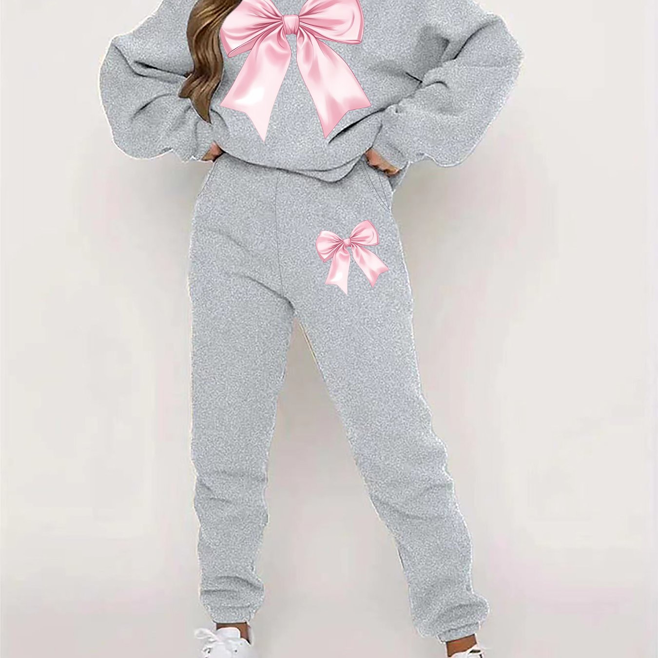 TEMU Women'-piece Set Featuring A Round Neck Sweatshirt And Pants, Designed With Prints, Suitable For Autumn And Winter With Fleece