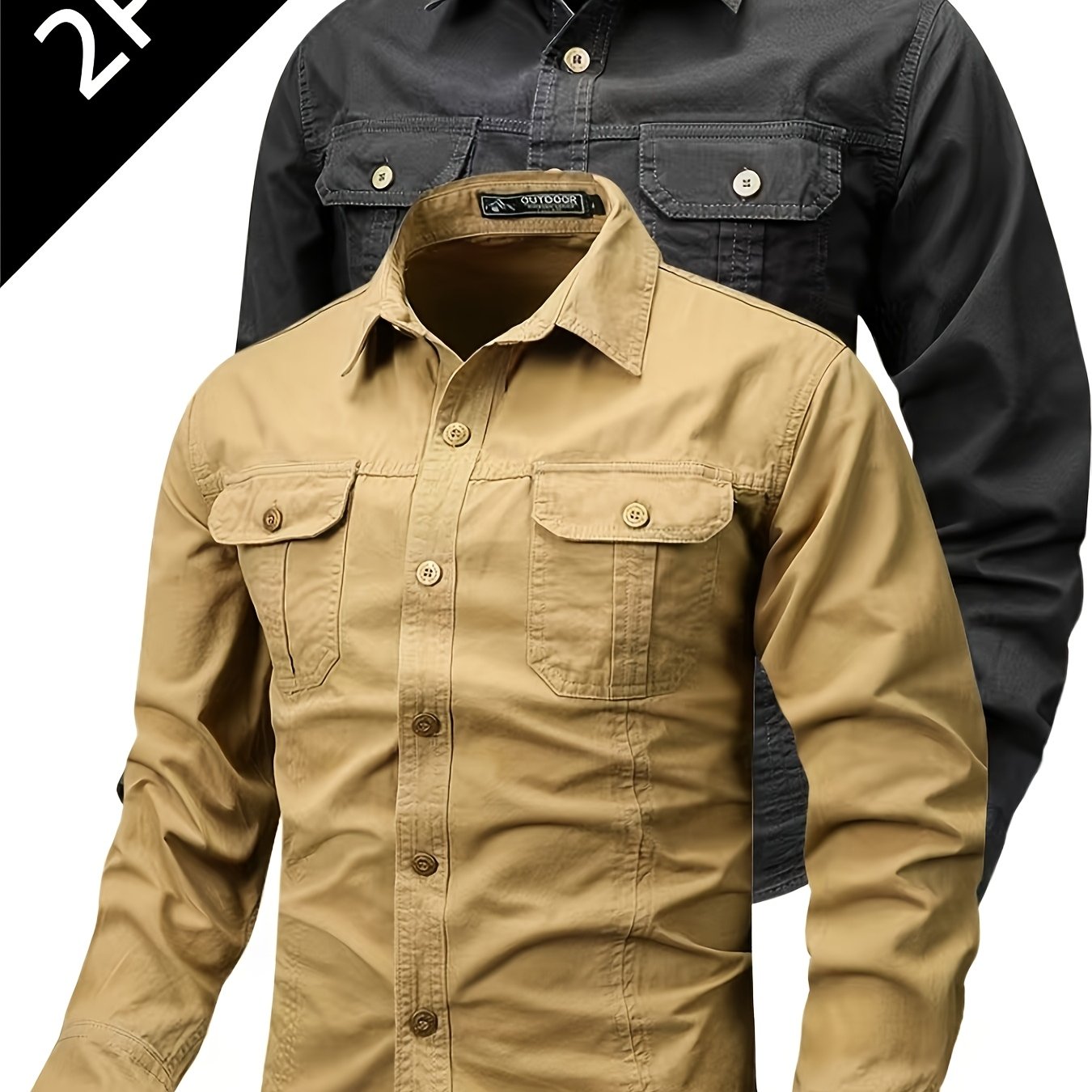 TEMU 2pcs Of Spring And Autumn Multi-pocket Long-sleeved Casual Outdoor Shirt Overalls
