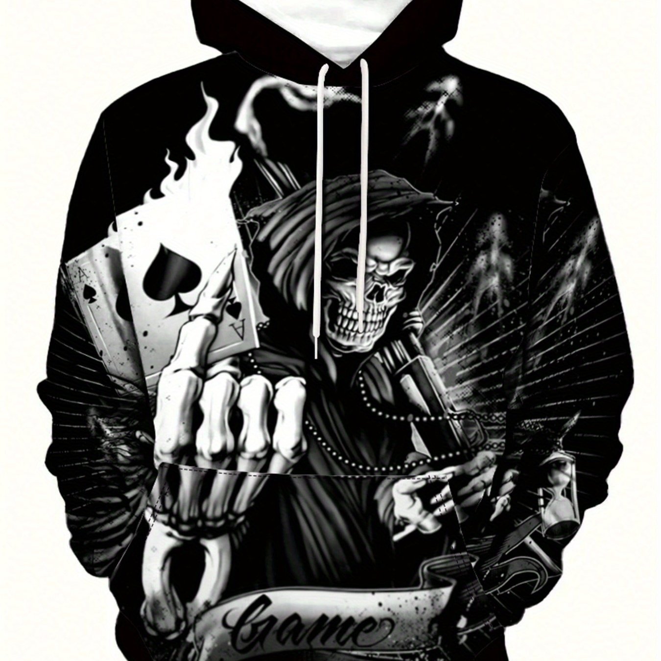 TEMU Sweat-shirt à capuche décontracté à manches longues pour hommes, nouveau modèle, imprimé crâne Noir de Poker, sweat à capuche décontracté