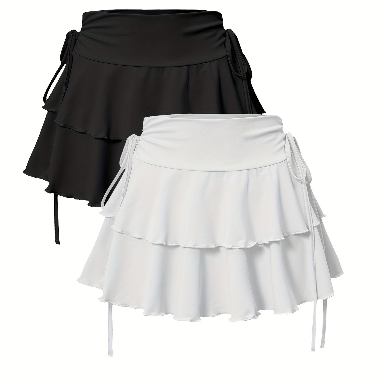 Image of 2pcs Set -layered Cake Skirt For Women, -waist Irregular Ruffle Hem Mini Skirt, Pure Desire Style Half Skirt