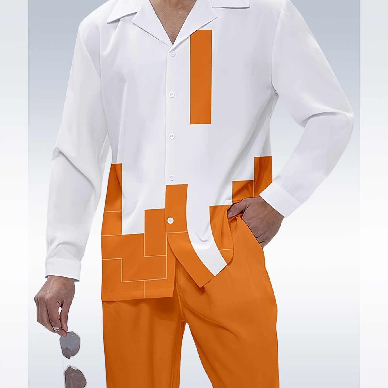 Men's 2025 New Versatile Lapel 3d Printed Shirt, Single Long-sleeved Shirt