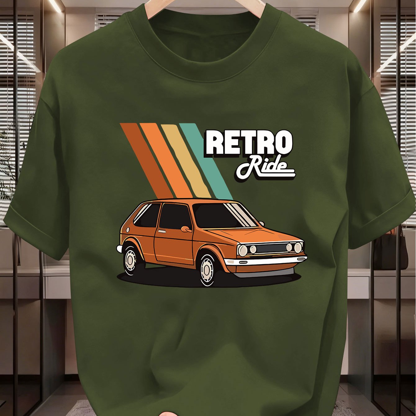 TEMU Trendy European And American Novelty Creative Item "retro Ride Print, Vintage Decorative T-shirt", Men's Short Sleeve Crew Neck T-shirt, Soft,