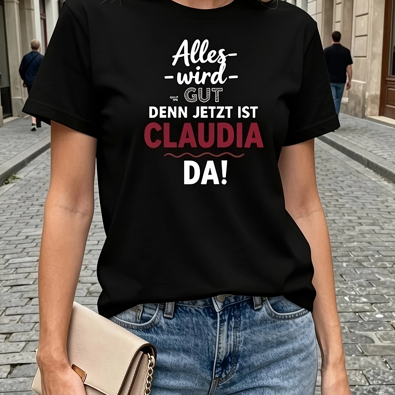 Teediy Women's And Men's German Name Claudia T-shirt - Fit Short Sleeve Round Neck Casual Top With German Text & Claudia Lettering, Casual Attire, German , Edition