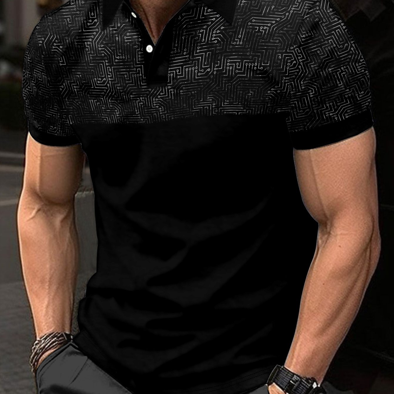 TEMU Men's Mesh Fabric T-shirt Chip Technology Texture Printed Comfortable Thin Breathable Short Sleeve Regular Fit Shirt, Plus Size