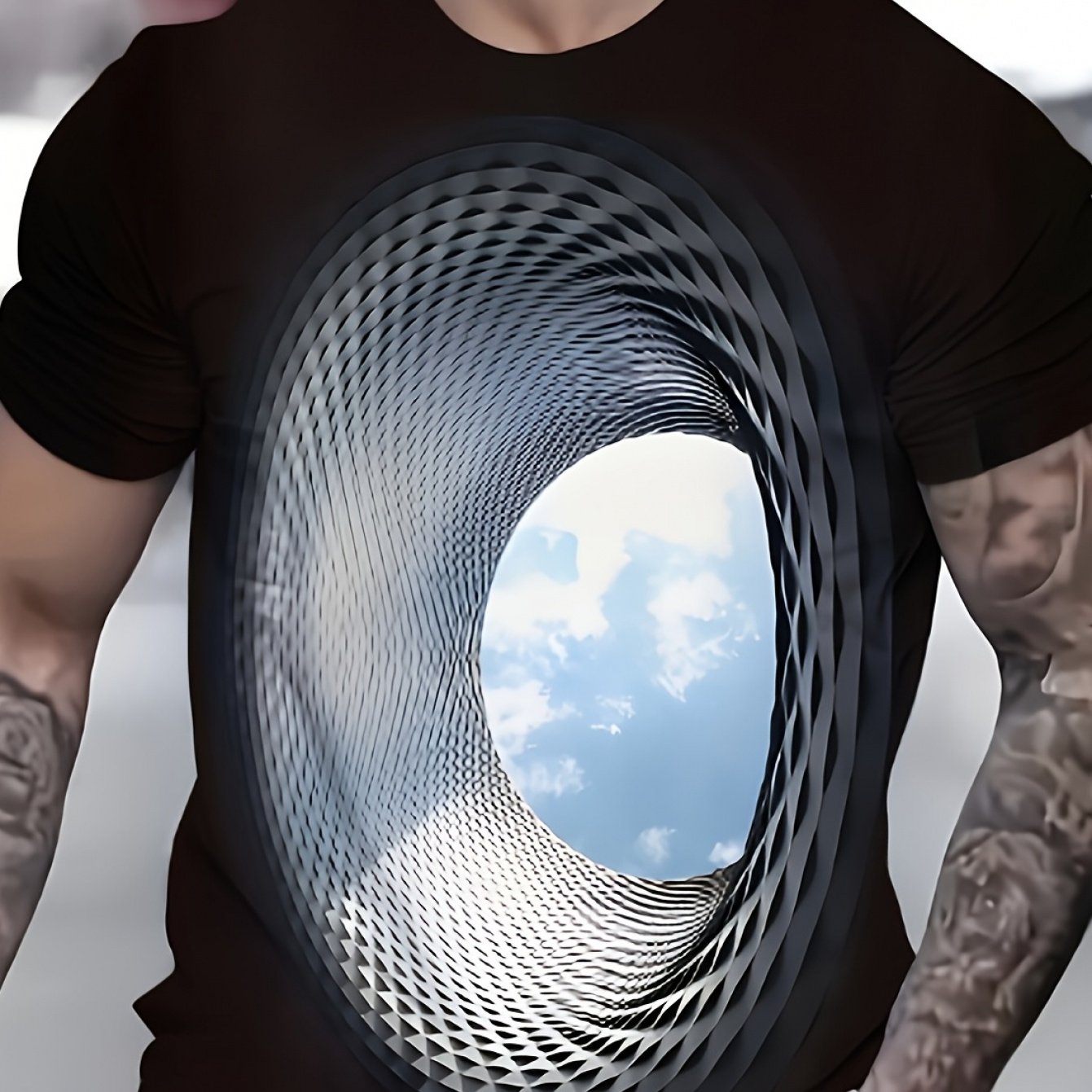 TEMU Fashion Trend Casual Men's Short-sleeve T-shirt - Hollow, Crew Neck, Regular Fit, Street Style, Summer, Daily