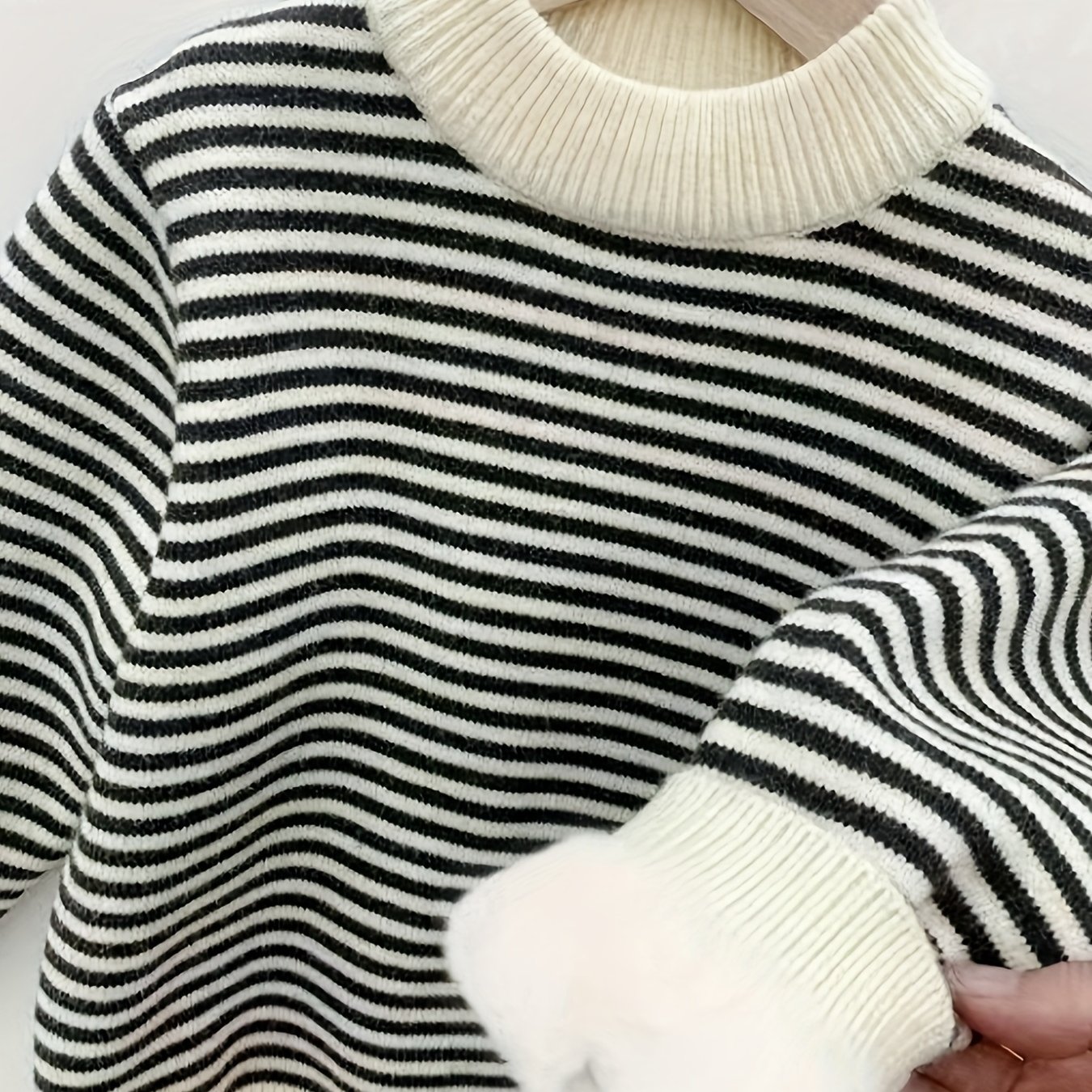 Children's -lined Sweater, Boys' Pullover Knitwear, Autumn/winter Stylish Striped Base Layer For Middle And Older Kids